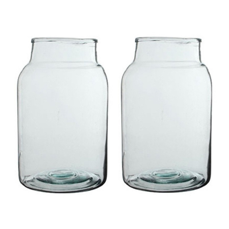 Merkloos Vaas - 2x - cilinder - glas - 12 - 21 x 35 cm - bloemenvazen - woondecoratie -