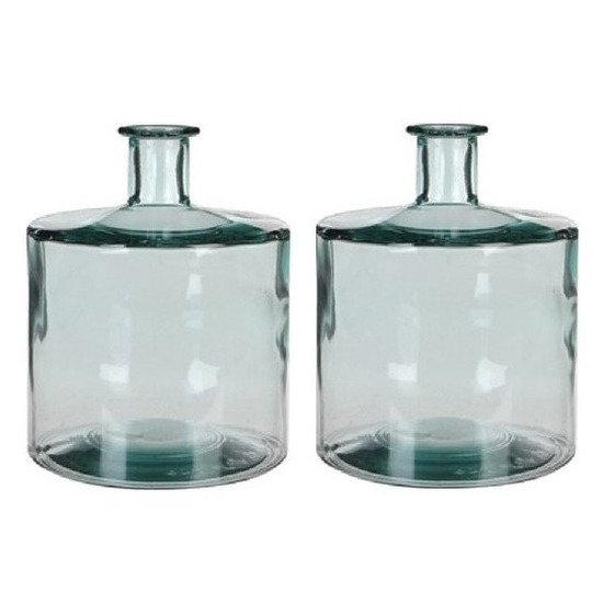 Mica Decorations 2x Fles vaas Guan 21 x 26 cm transparant gerecycled glas -