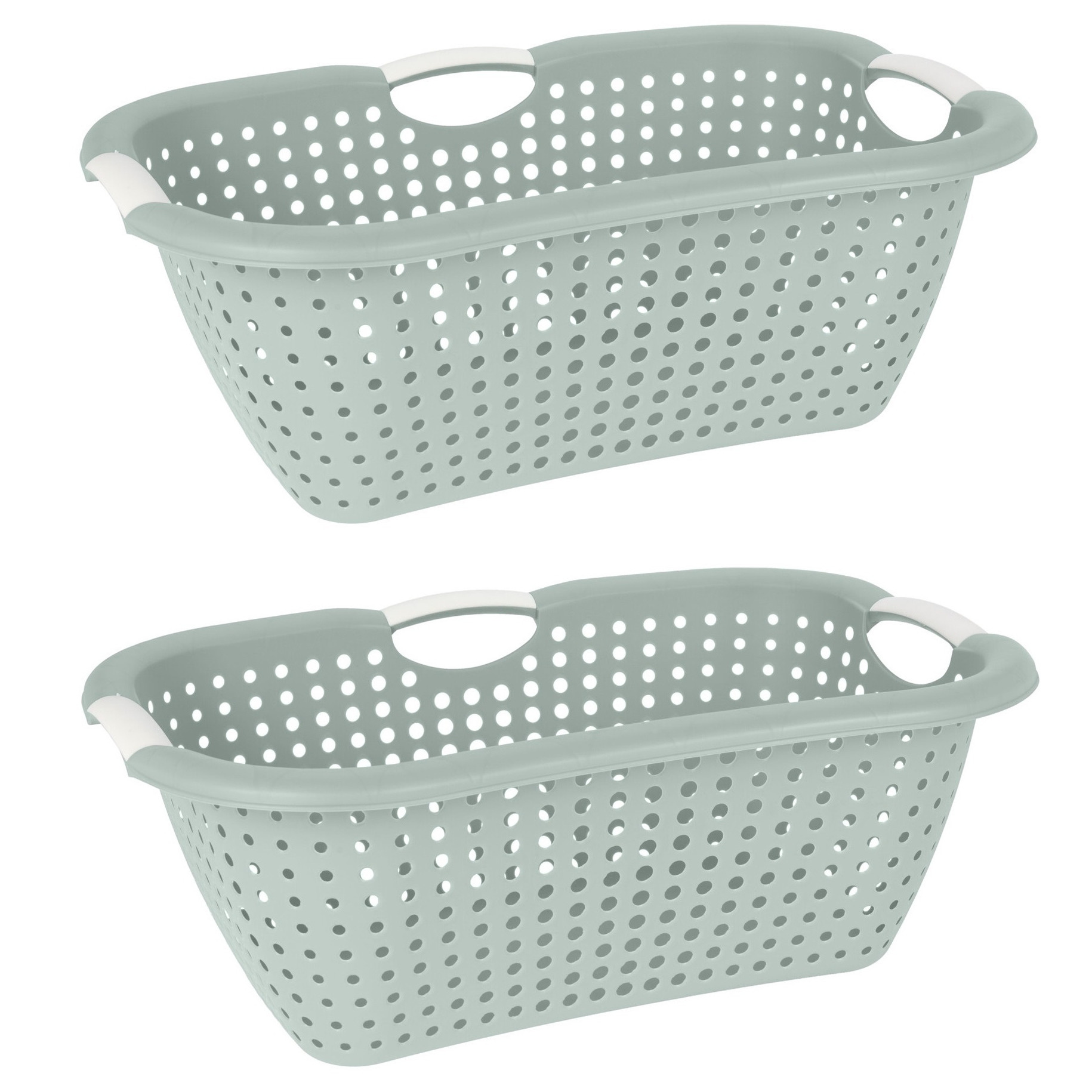 Storage Solutions wasmand - 2x - groen - 26 liter - kunststof - x 60 x 22 cm - Draagwasmand -