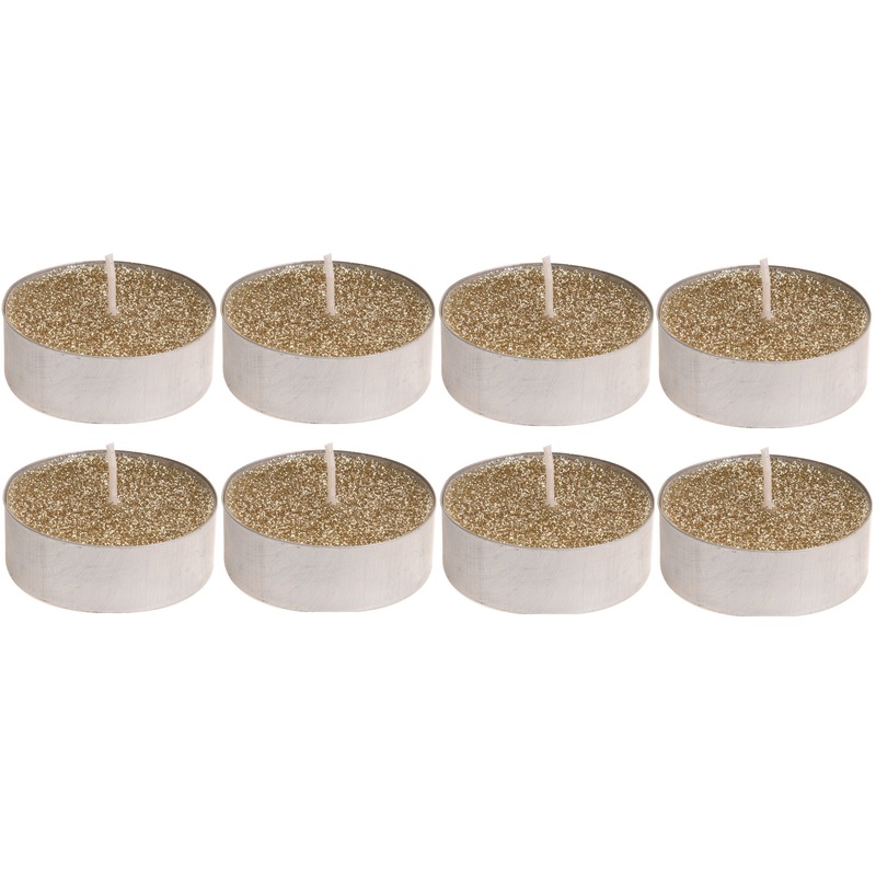 Merkloos Waxinelichtjes - 8x st - goud glitter - 3,7 cm - theelichtjes - waxinekaarsjes -