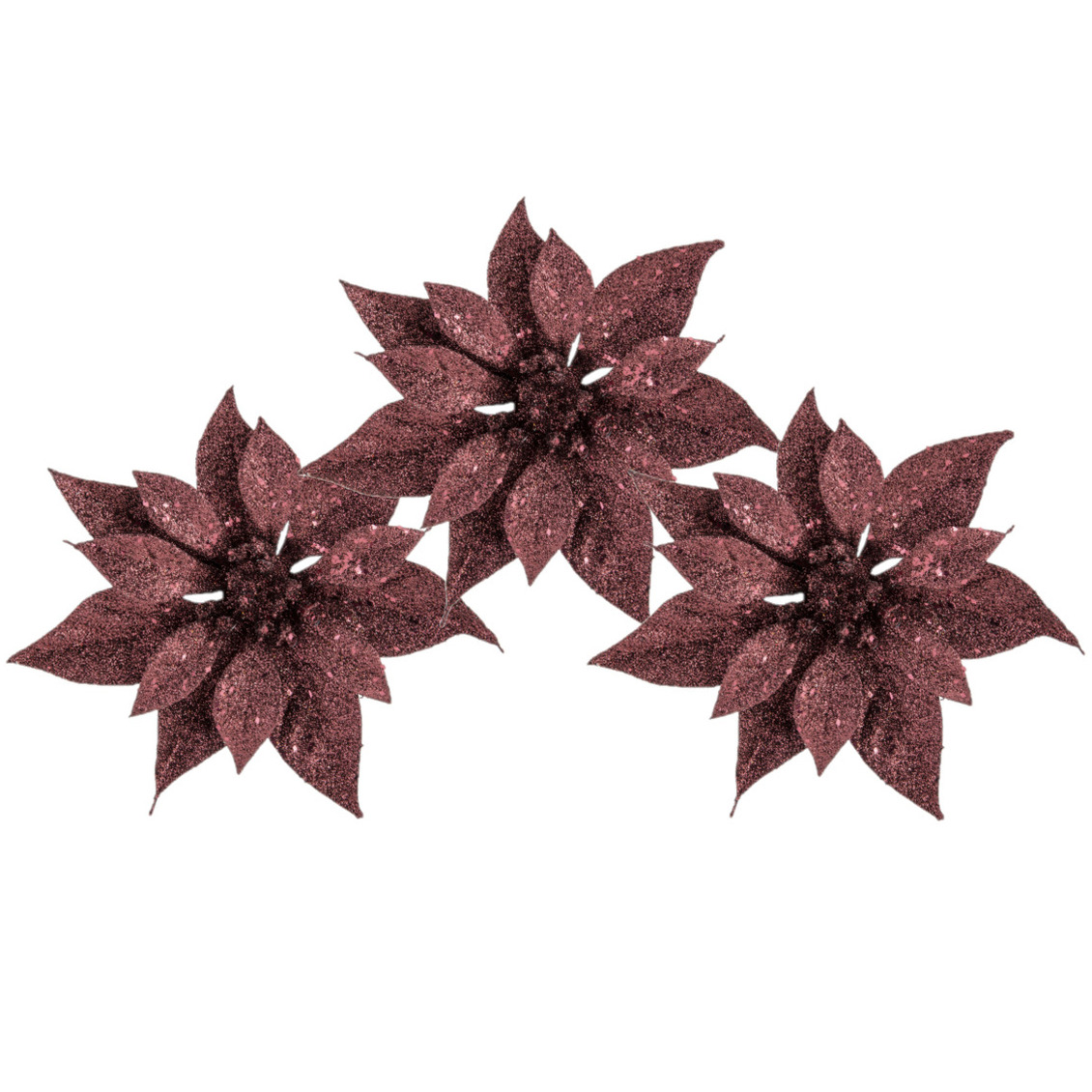 Cosy & Trendy Kerstboomversiering Kerstster - 3x stuks - 18 cm - donkerrood - op clip - ornament - ster -