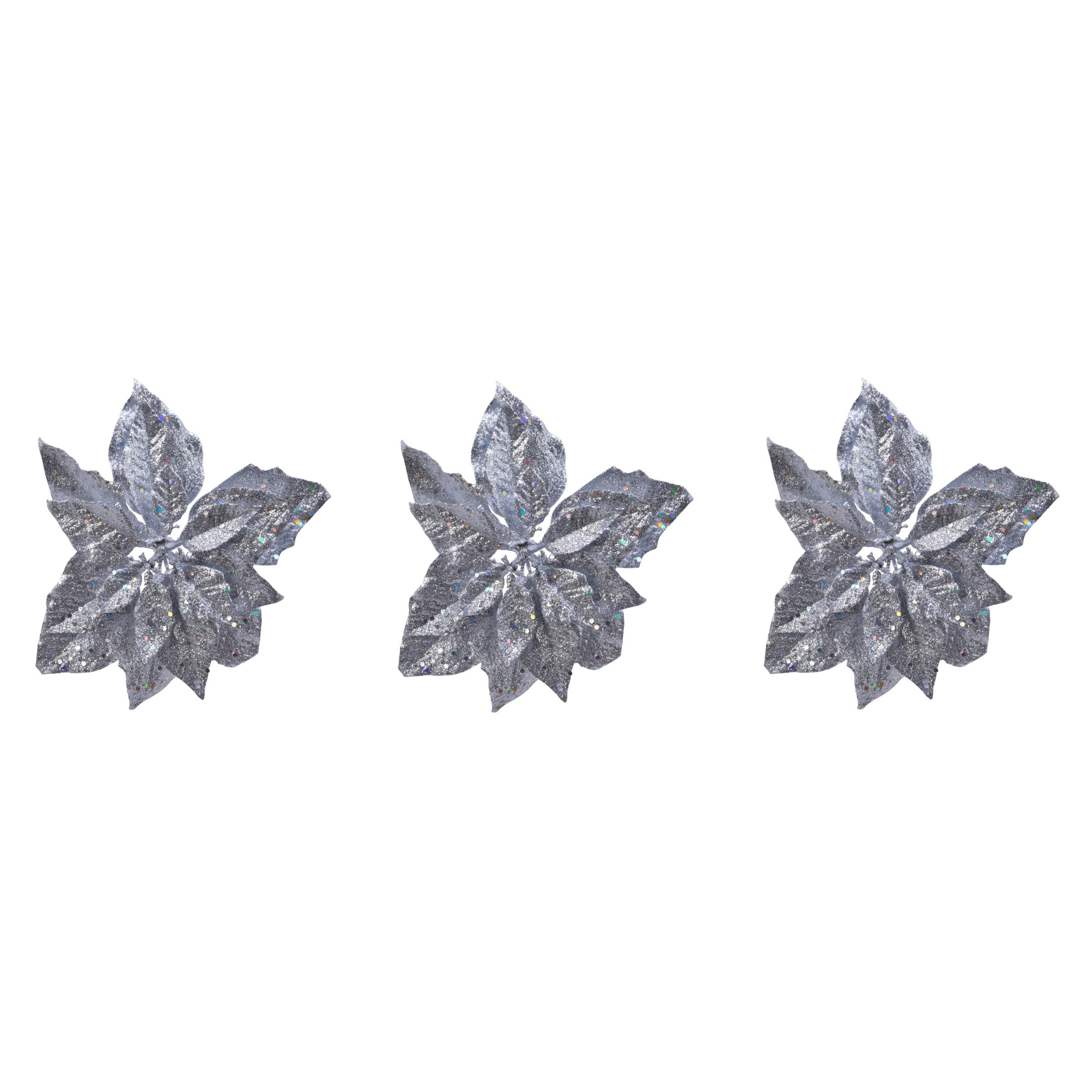 Merkloos Kerstboomversiering Kerstster - 3x - 23 cm - zilver glitter - op clip - ornament - ster -