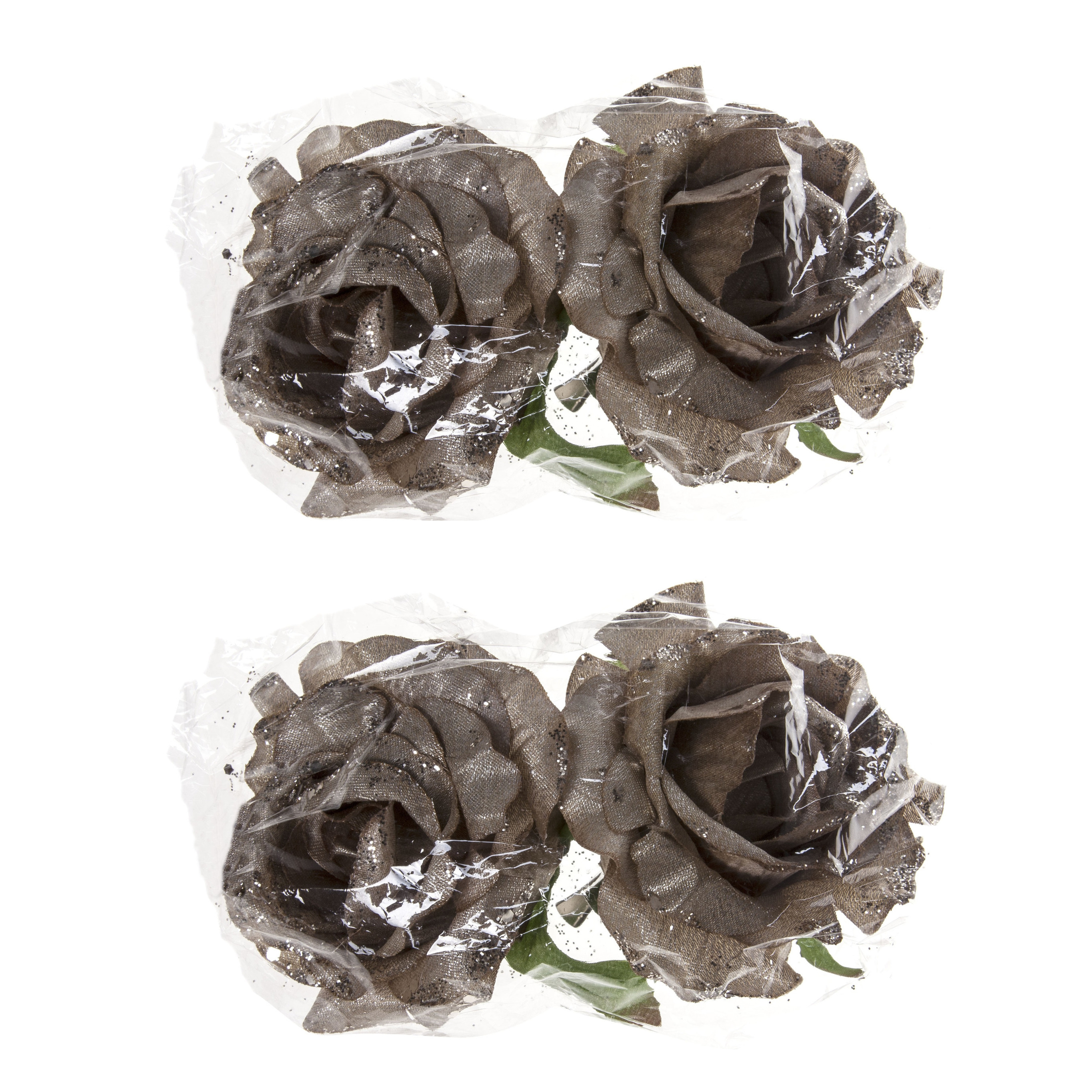 Cosy & Trendy Kerstboomversiering Bloemen - 4x stuks - 10 cm - zilver glitter - op clip - ornament -