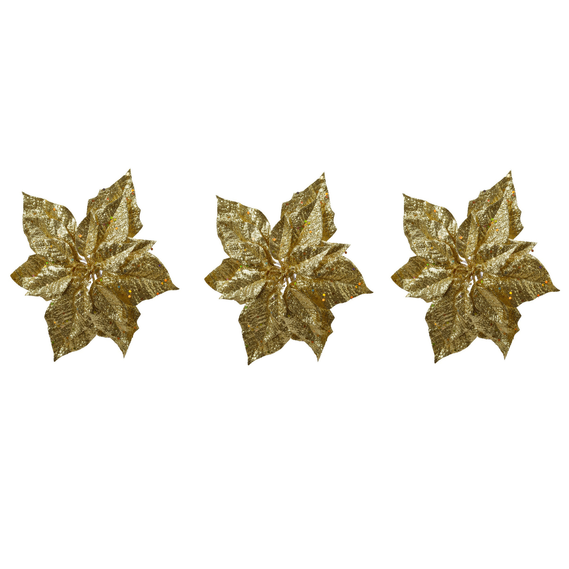 Merkloos Kerstboomversiering Kerstster - 3x - 23 cm - goud glitter - op clip - ornament - ster -