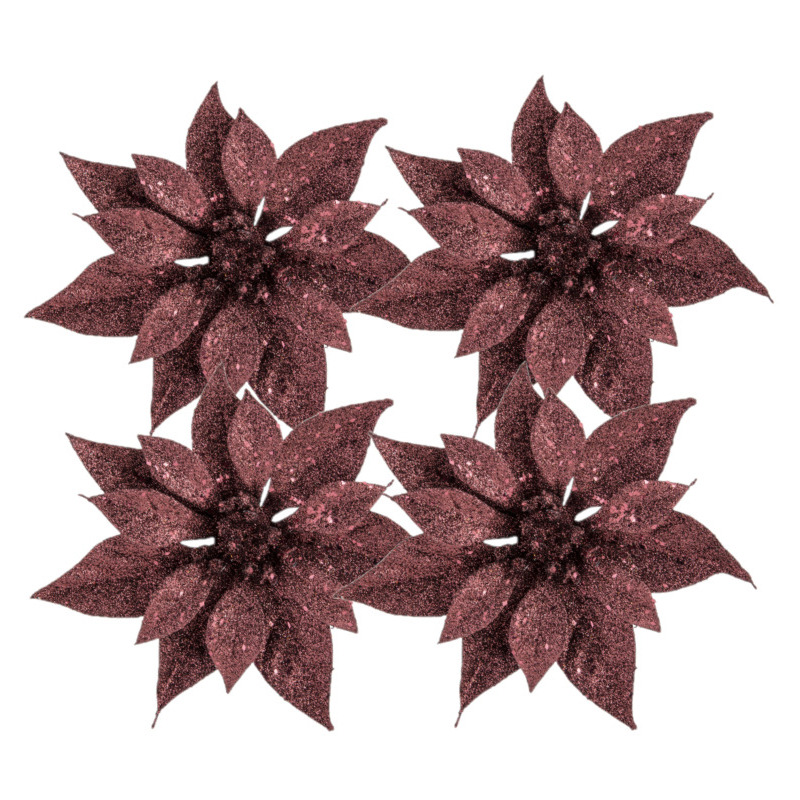 Cosy & Trendy Kerstboomversiering Kerstster - 4x stuks - 18 cm - donkerrood - op clip - ornament - ster -