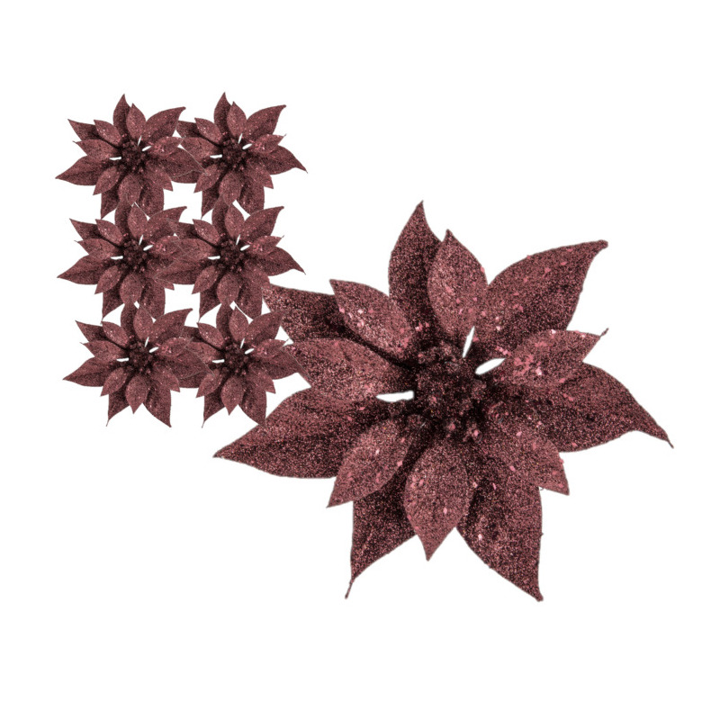 Cosy & Trendy Kerstboomversiering Kerstster - 6x stuks - 18 cm - donkerrood - op clip - ornament - ster -