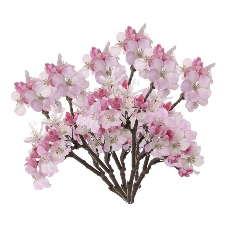 Bellatio flowers & plants Set van 6x stuks roze appelbloesem kunstbloem/tak met 17 bloemetjes cm -