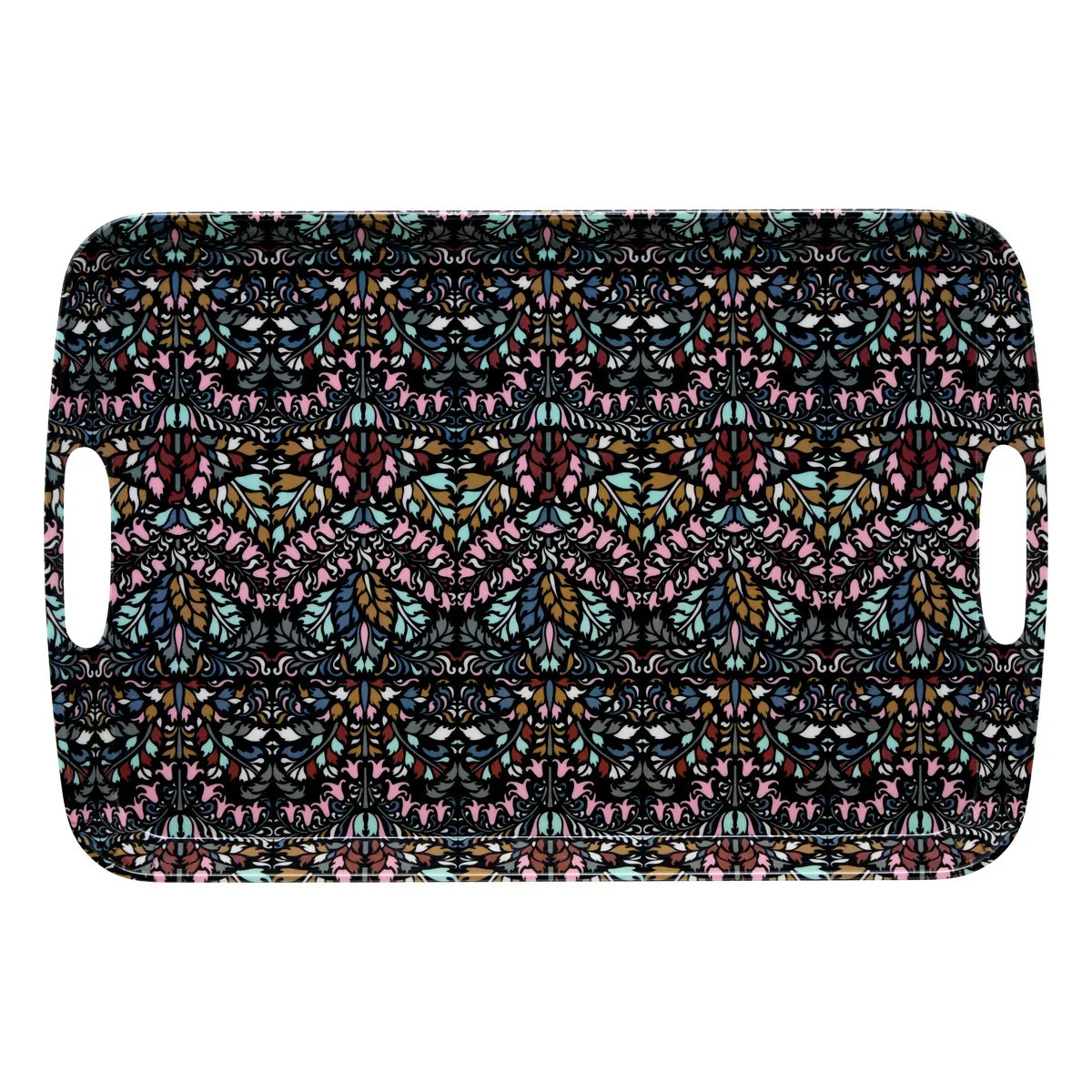 5five Design dienblad van melamine - x 26 x 2 cm - flowers print antraciet -