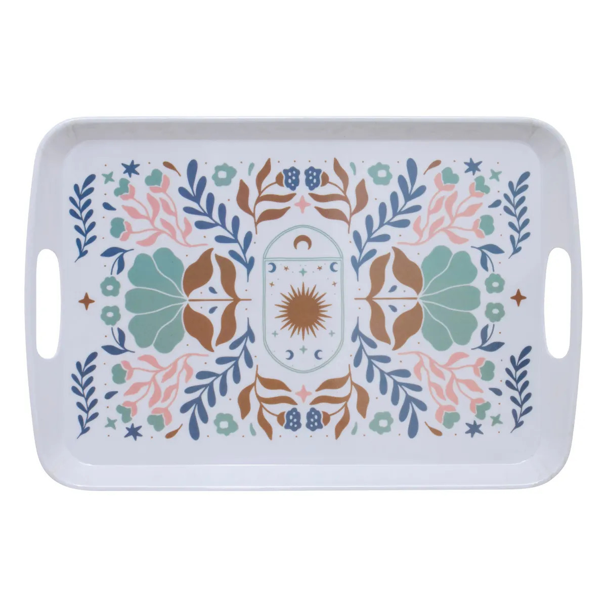5five Design dienblad van melamine - x 26 x 2 cm - flowers print wit -