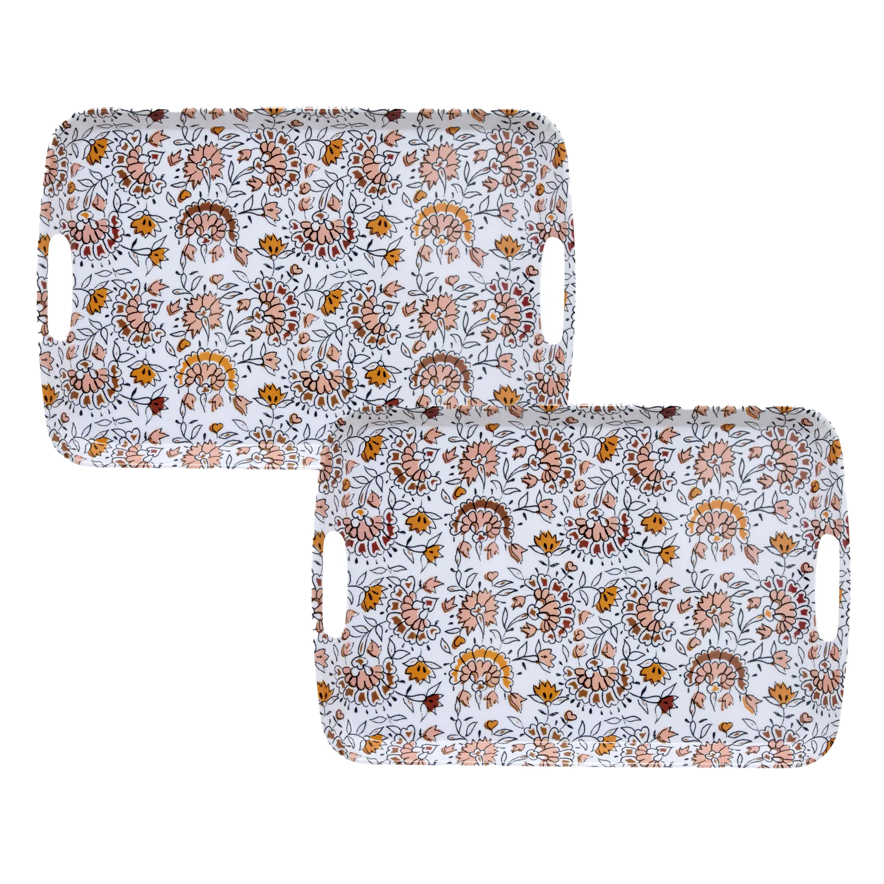 5five Design dienblad van melamine - 2x - x 26 x 2 cm - flowers print wit -