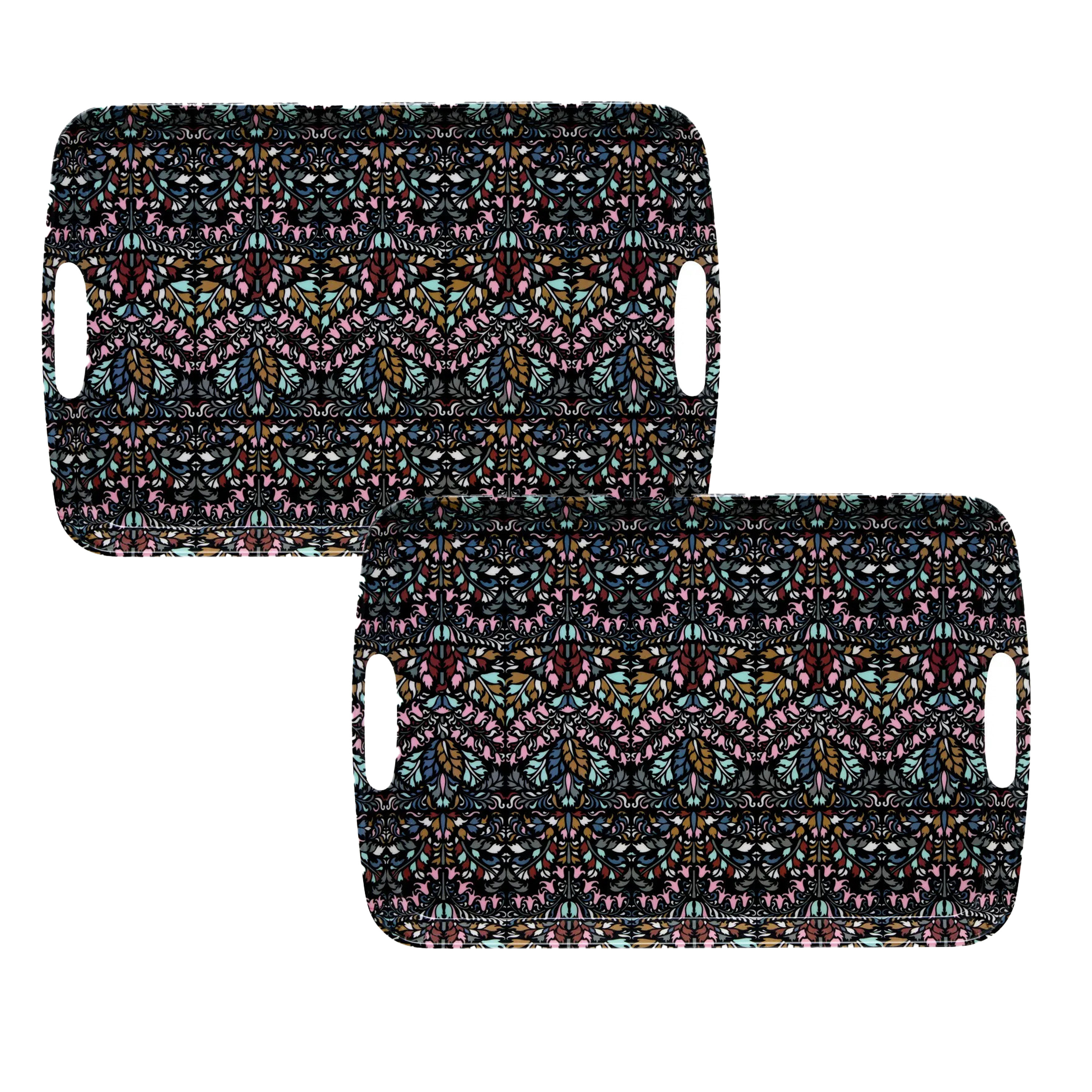 5five Designer dienbladen van melamine - 2x - x 26 x 2 cm - flowers print antraciet -