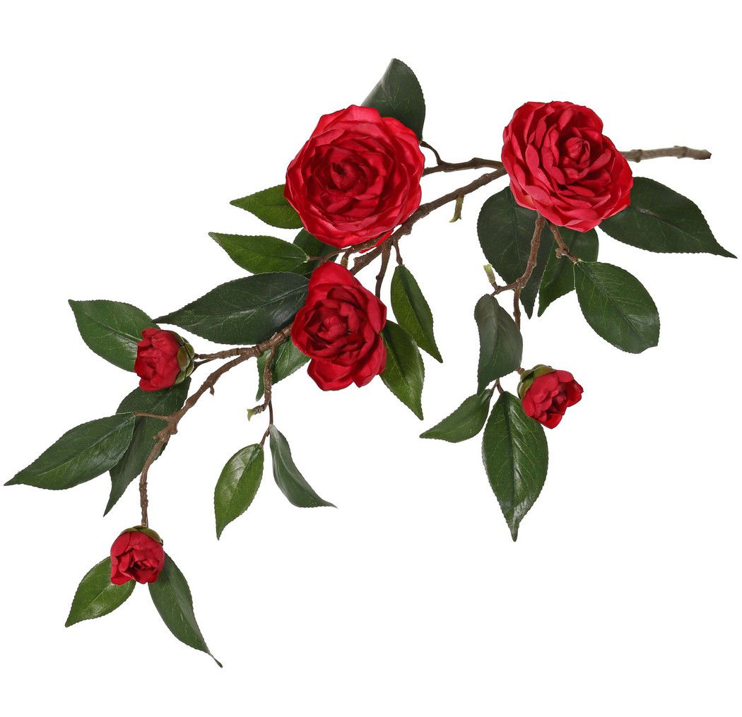 Driesprong collection Camellia japanse roos bloementak met 6 bloemen kunstbloem zijde nepbloem - 