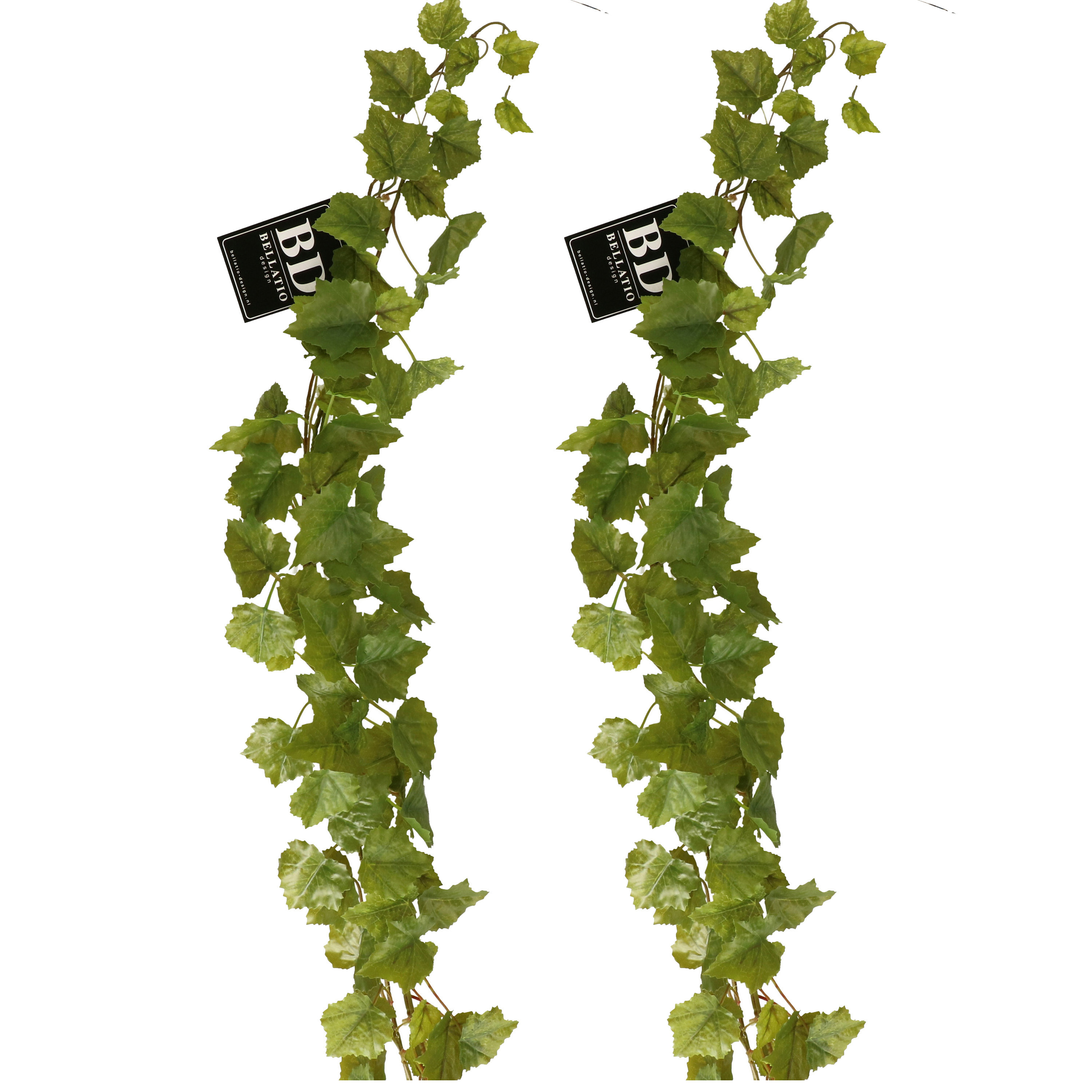 Bellatio Design kunstplant/hangplant slinger - 2x - Druivenblad/Vitaceae - groen - 180 cm -