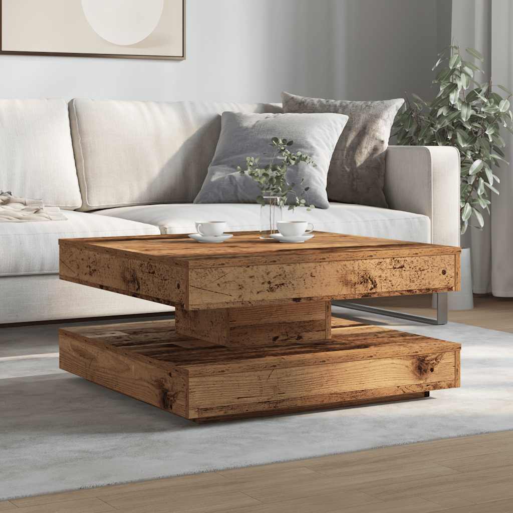 vidaXL Salontafel 360 graden draaibaar 70x70x34,5 cm oud houtkleurig