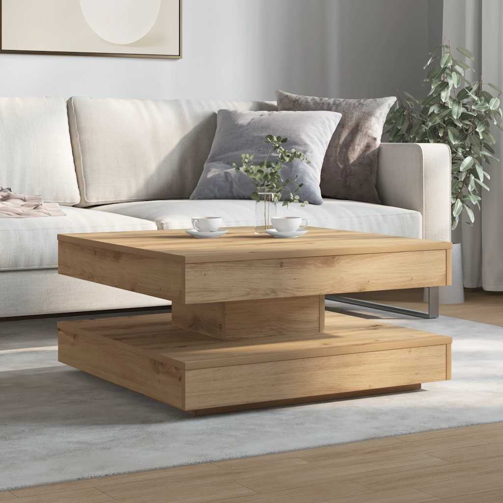 vidaXL Salontafel 360 graden draaibaar 70x70x34,5 cm artisanaal eiken