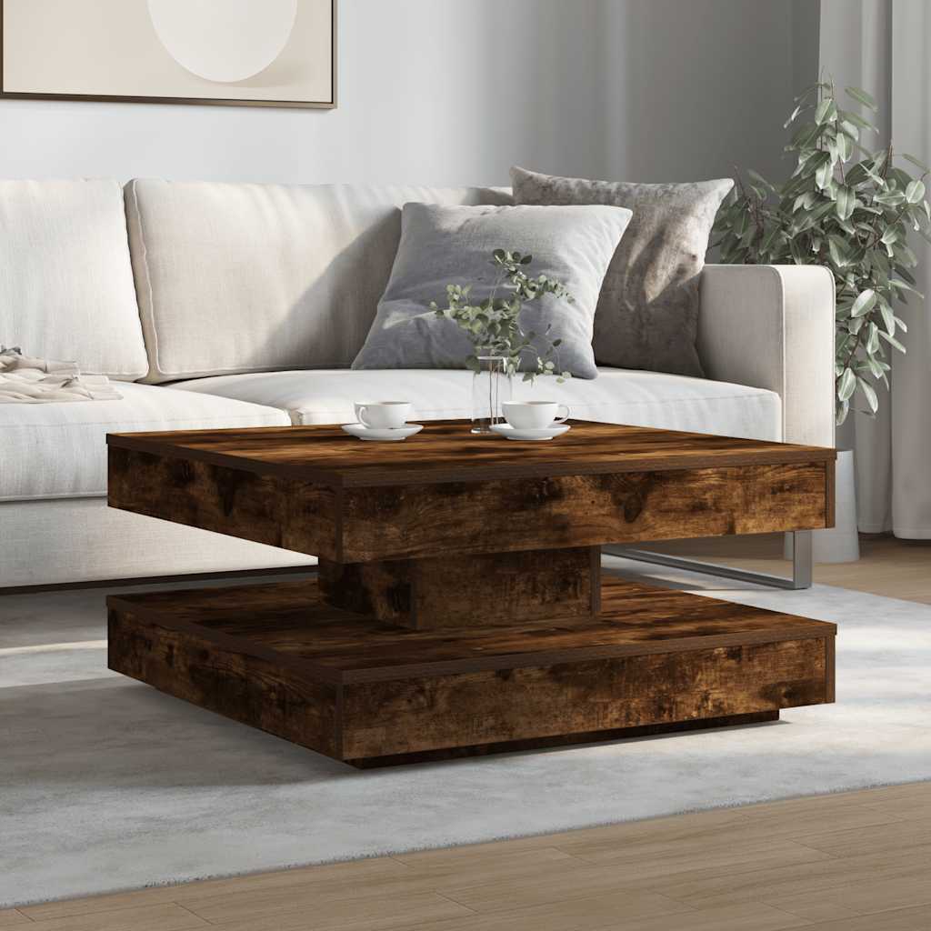 vidaXL Salontafel 360 graden draaibaar 70x70x34,5 cm gerookt eiken