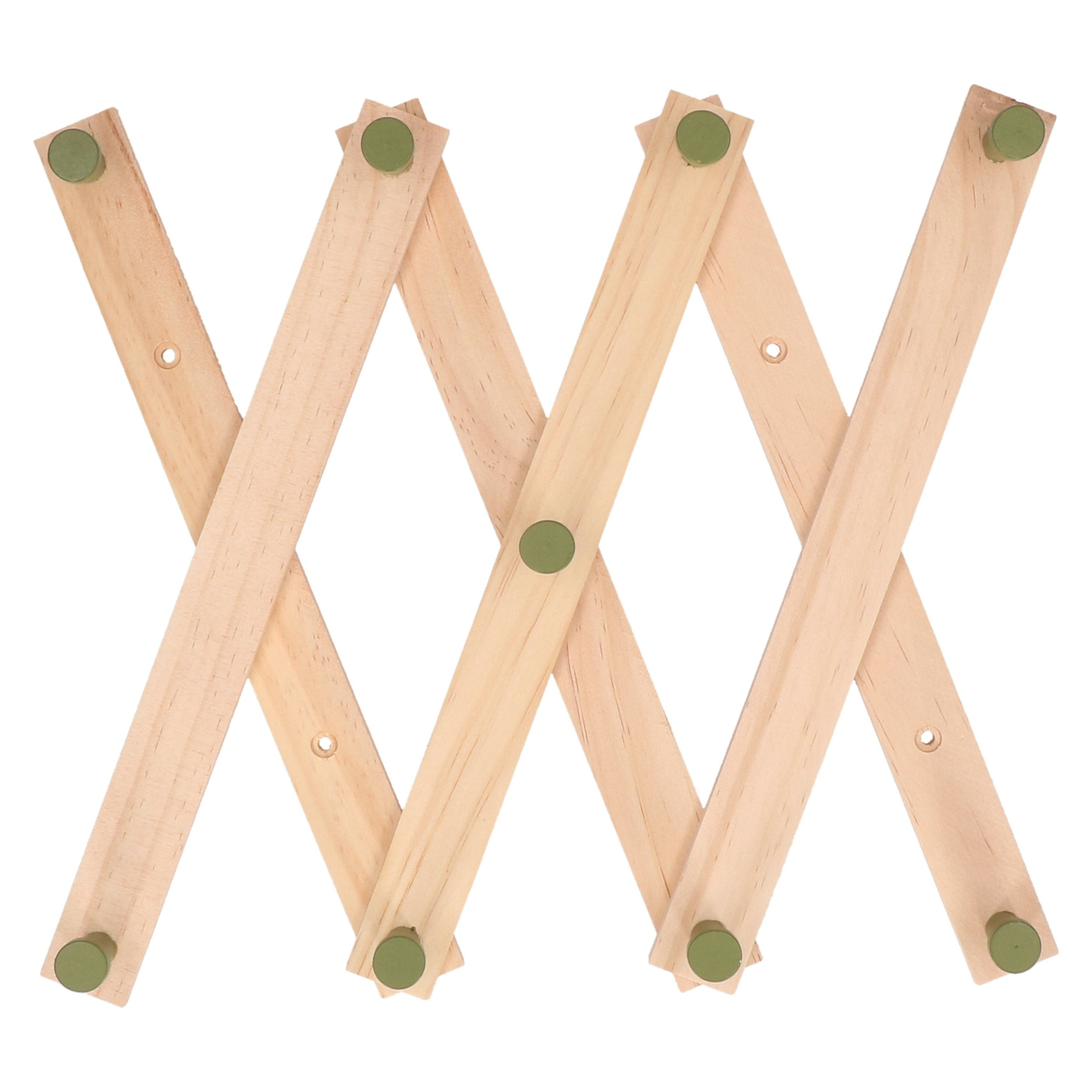 Home & Styling Kinderkamer kapstok - verstelbaar - 9 groene haakjes - hout - 60 x 12 cm -