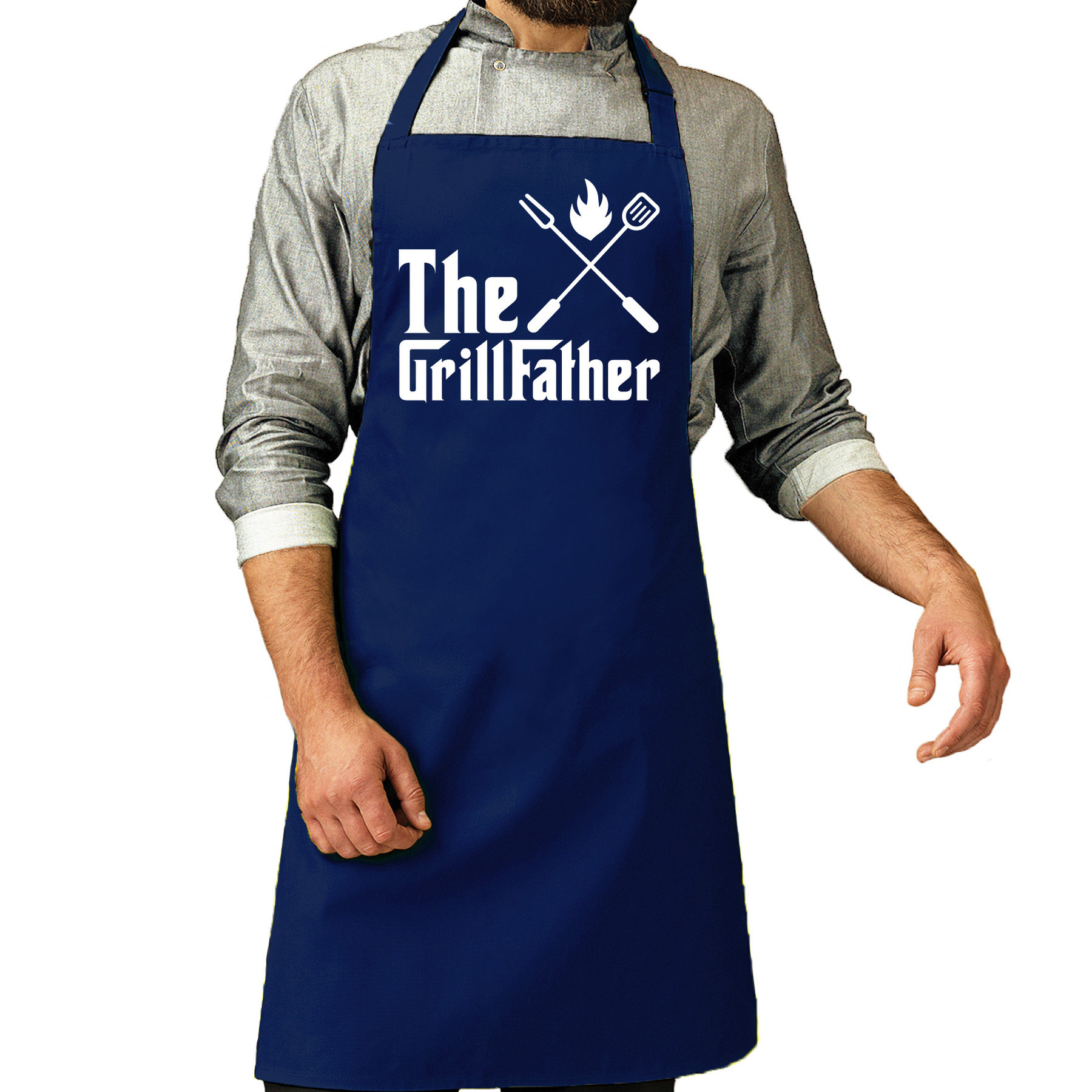 Bellatio Decorations Vaderdag cadeau schort - The Grillfather - barbecue/bbq - navy blauw - voor heren