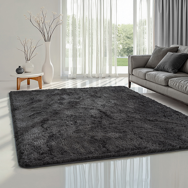 Merinos Karpet24 Fluffy Shaggy - Zacht Hoogpolig Vloerkleed, Onderhoudsarm, Antraciet-Ø 120 cm rond