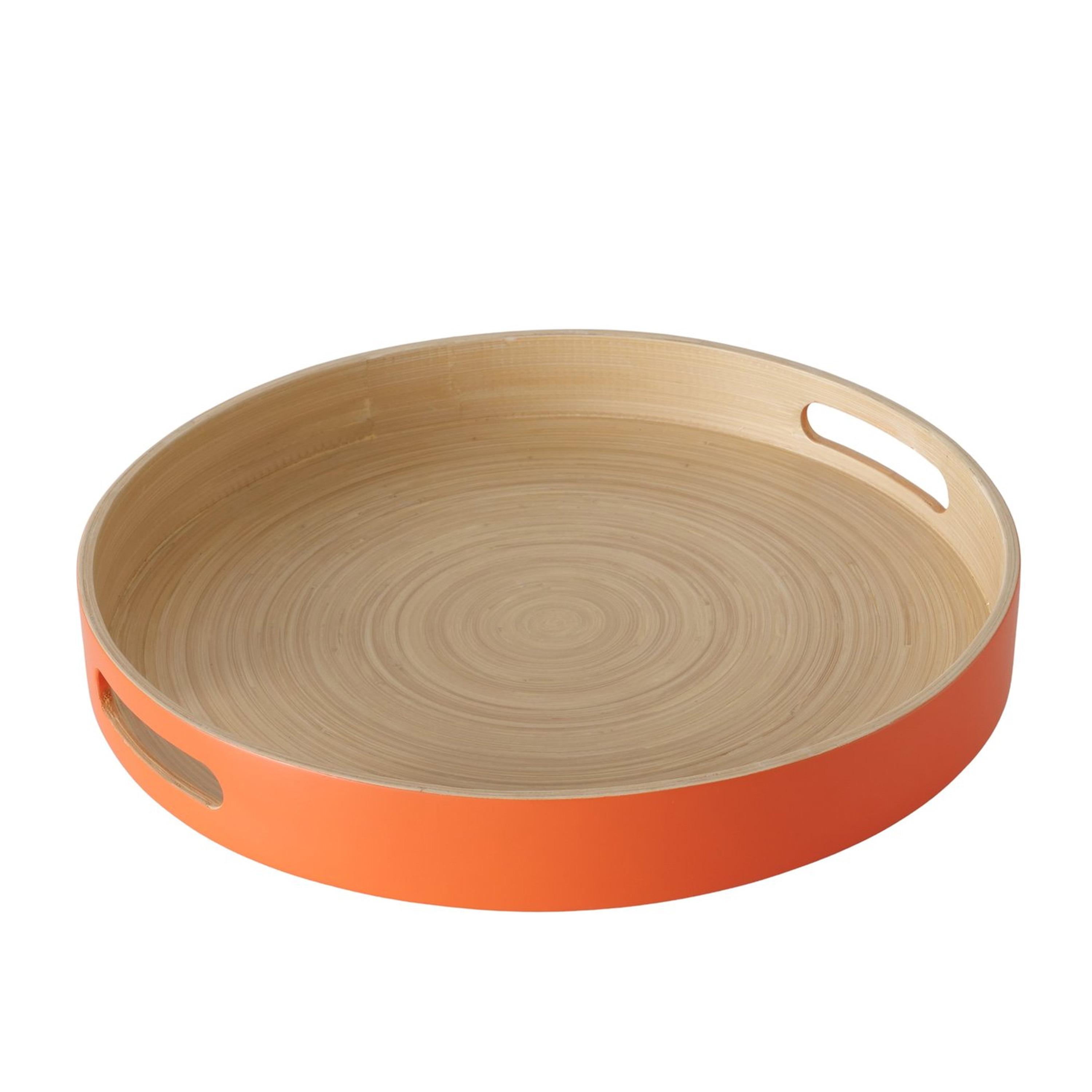 Boltze Dienblad/serveerblad Bambo - oranje - rond - bamboe - met handvaten -