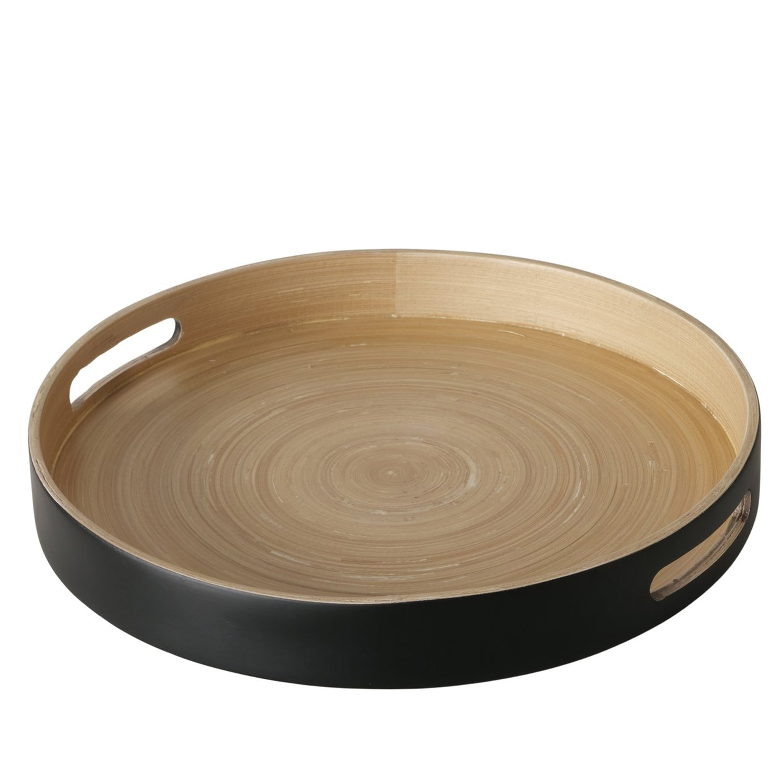 Boltze Dienblad/serveerblad Bambo - zwart - rond - bamboe - met handvaten -