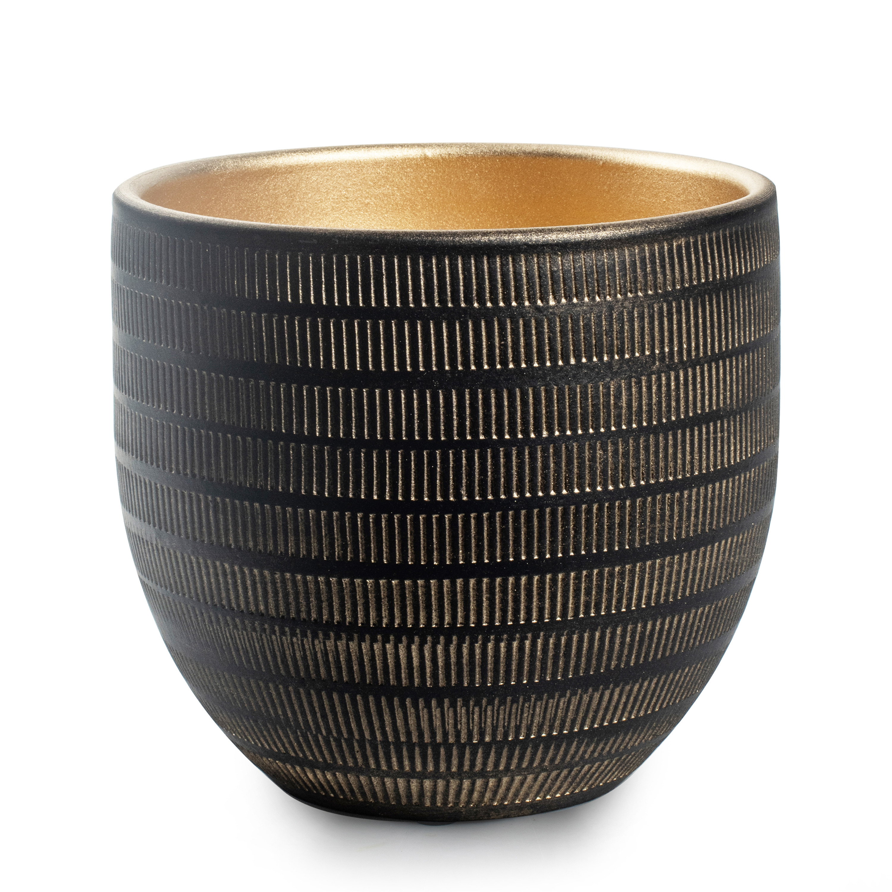 Jodeco Plantenpot/bloempot Beau - zwart/goud - keramiek - D24 x H22 cm -