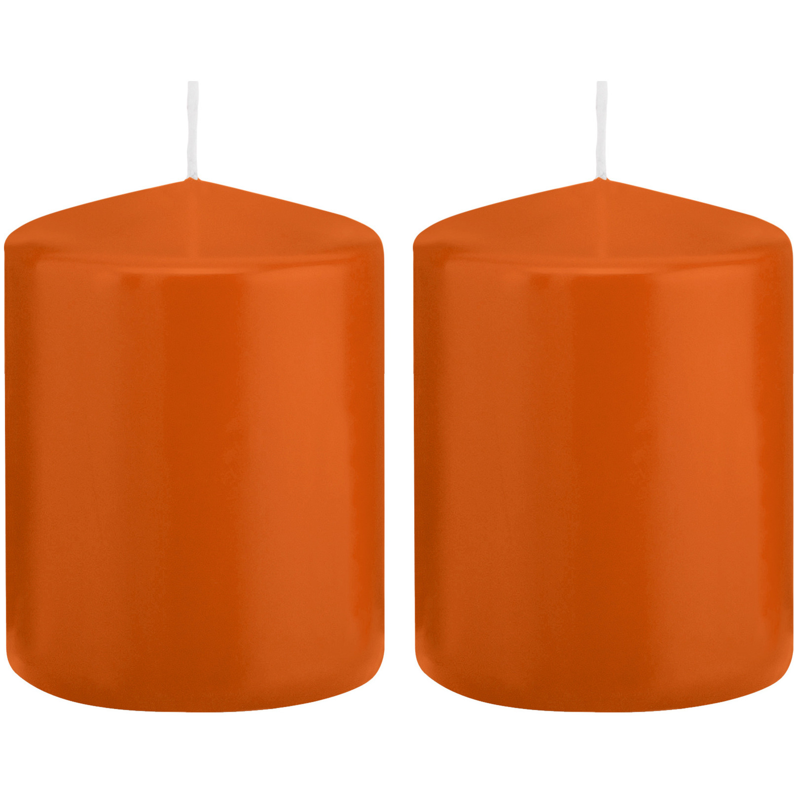 Trend Candles cilinder kaarsen - 2x - stompkaarsen - oranje - 6 x 8 cm - 29 branduren -
