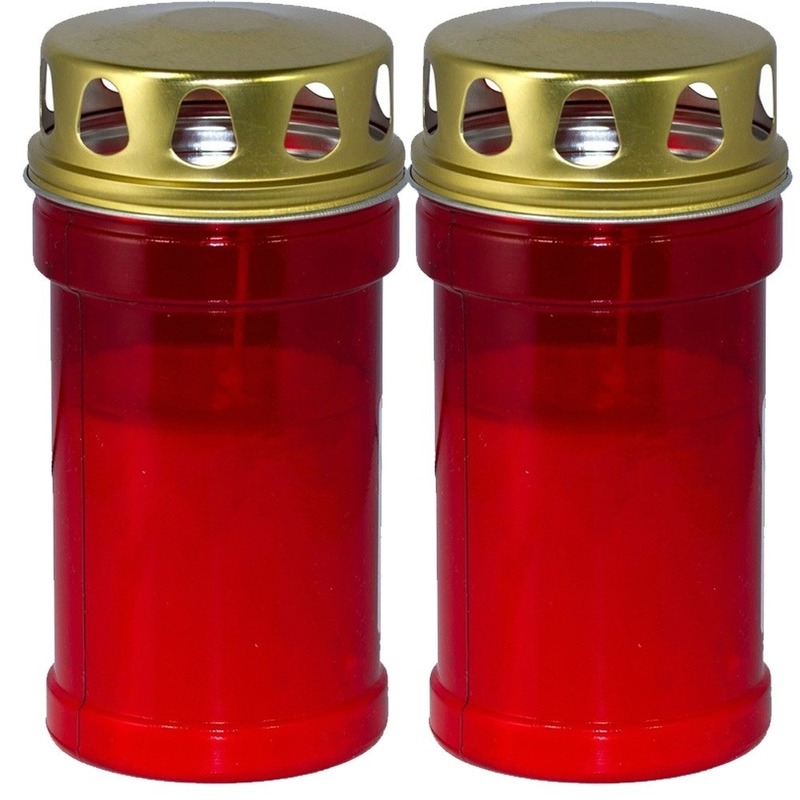 Trend Candles grafkaars - 2x - gedenklicht met deksel - rood - 7 x 14 cm - 2,5 dag - Gedenkkaars -