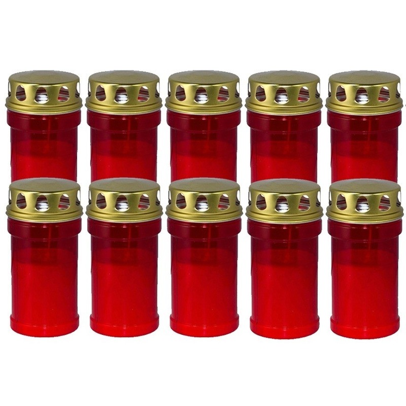 Trend Candles grafkaars - 10x - gedenklicht met deksel - rood - 7 x 14 cm - 2,5 dag - Gedenkkaars -