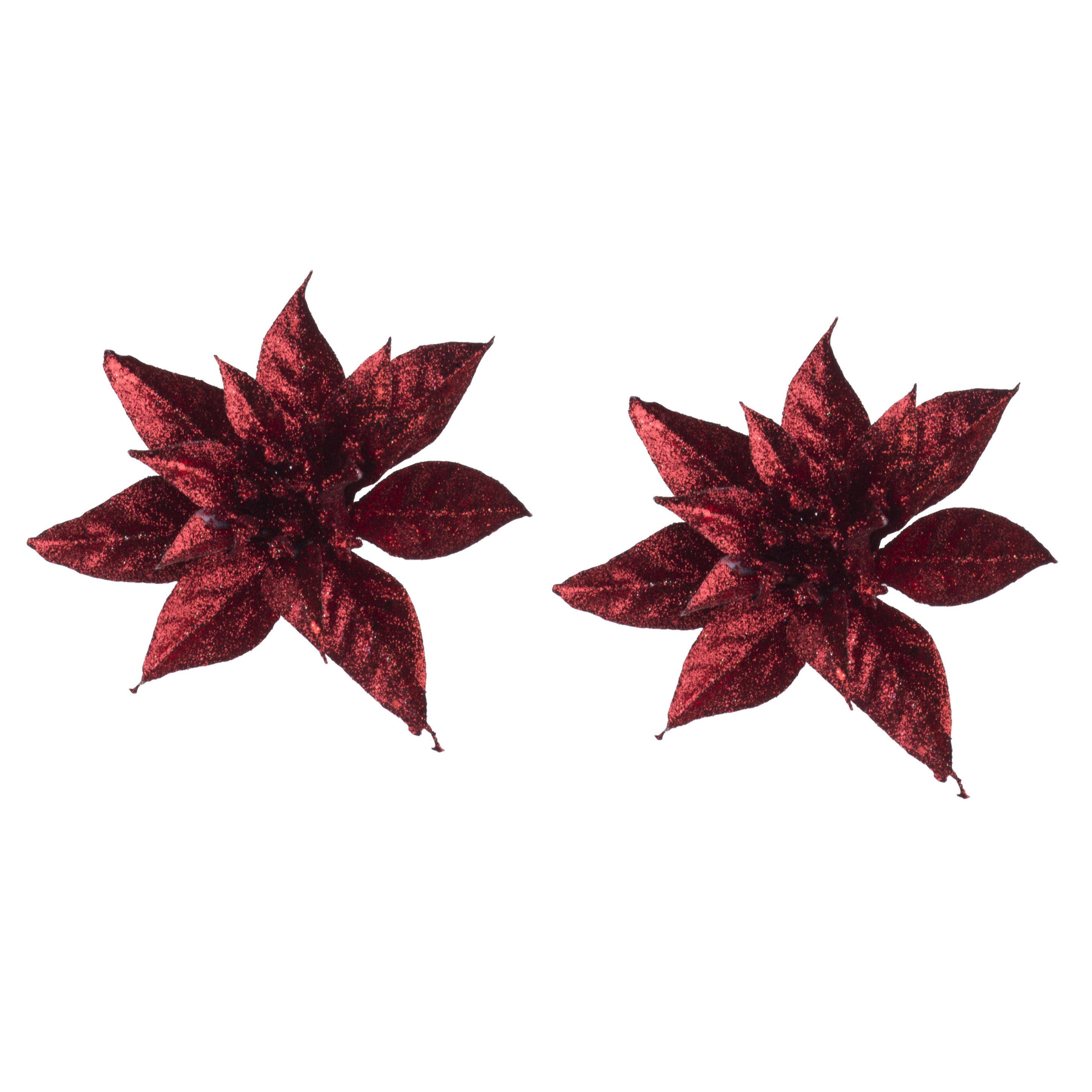 Cosy & Trendy Kerstboomversiering Kerstster - 2x - 15 cm - rood glitter - op clip -