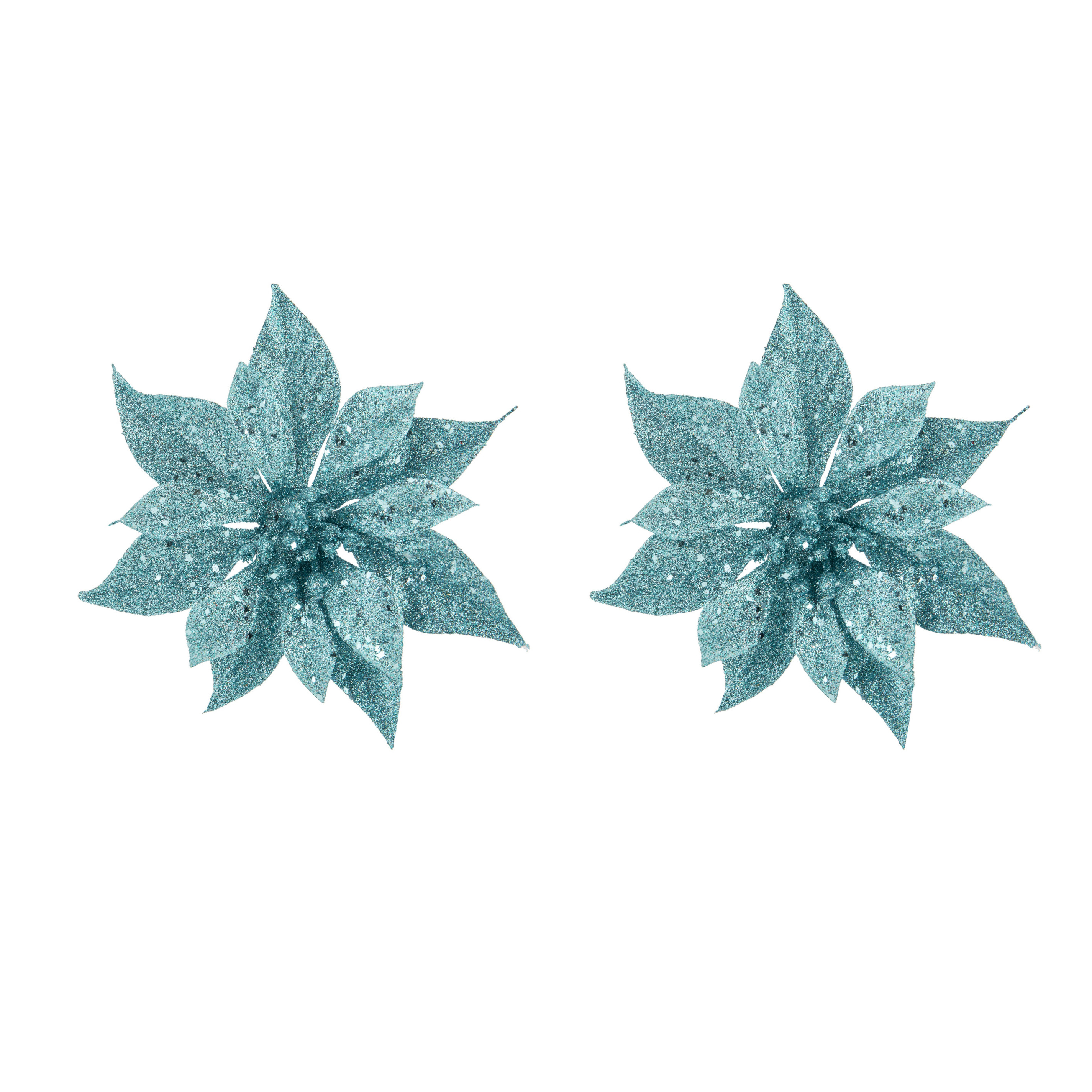 Cosy & Trendy Kerstboomversiering Kerstster - 2x - 18 cm - blauw glitter - op clip -