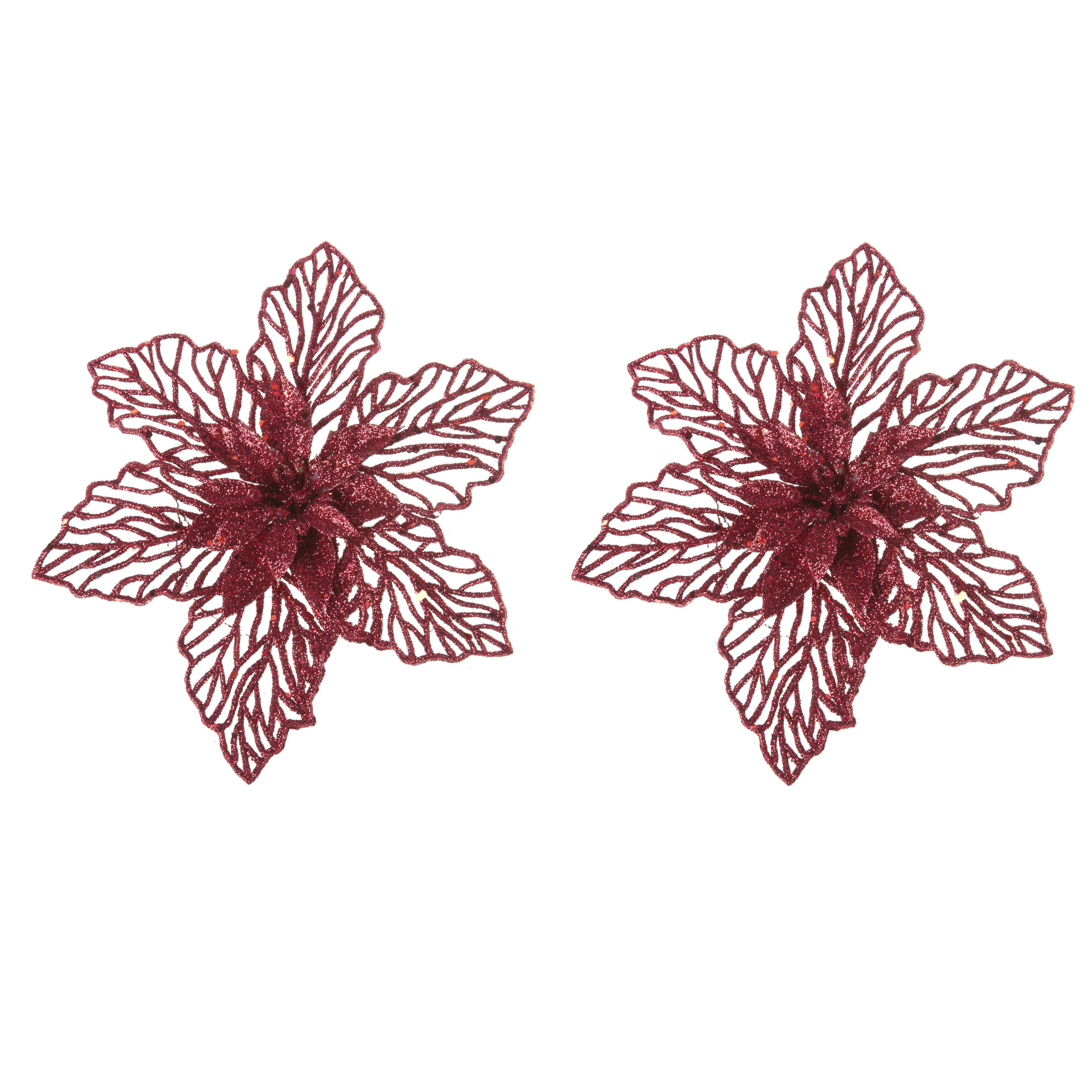 Cosy & Trendy Kerstboomversiering Kerstster - 2x - 17 cm - rood glitter - op clip -