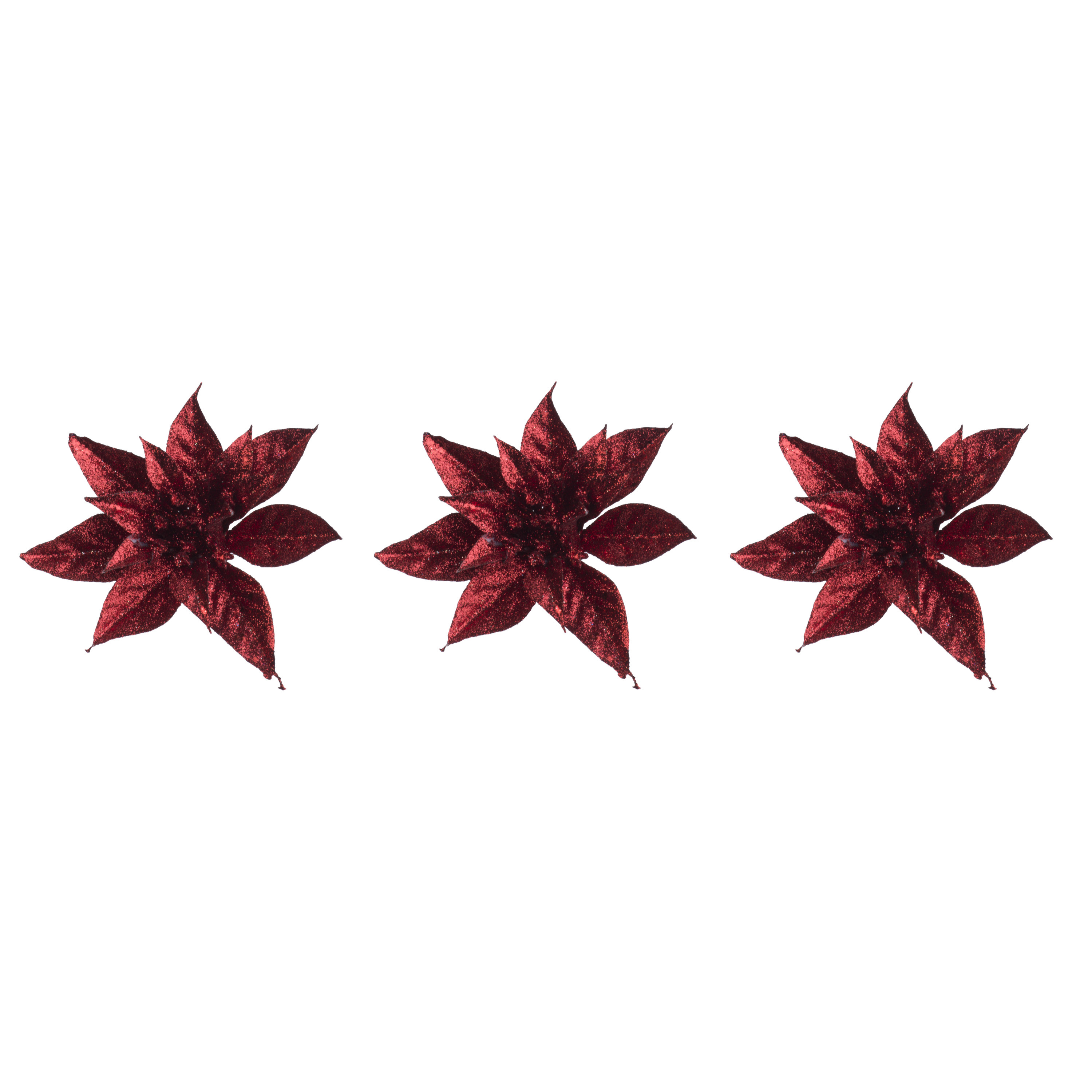 Cosy & Trendy Kerstboomversiering Kerstster - 6x - 15 cm - rood glitter - op clip -