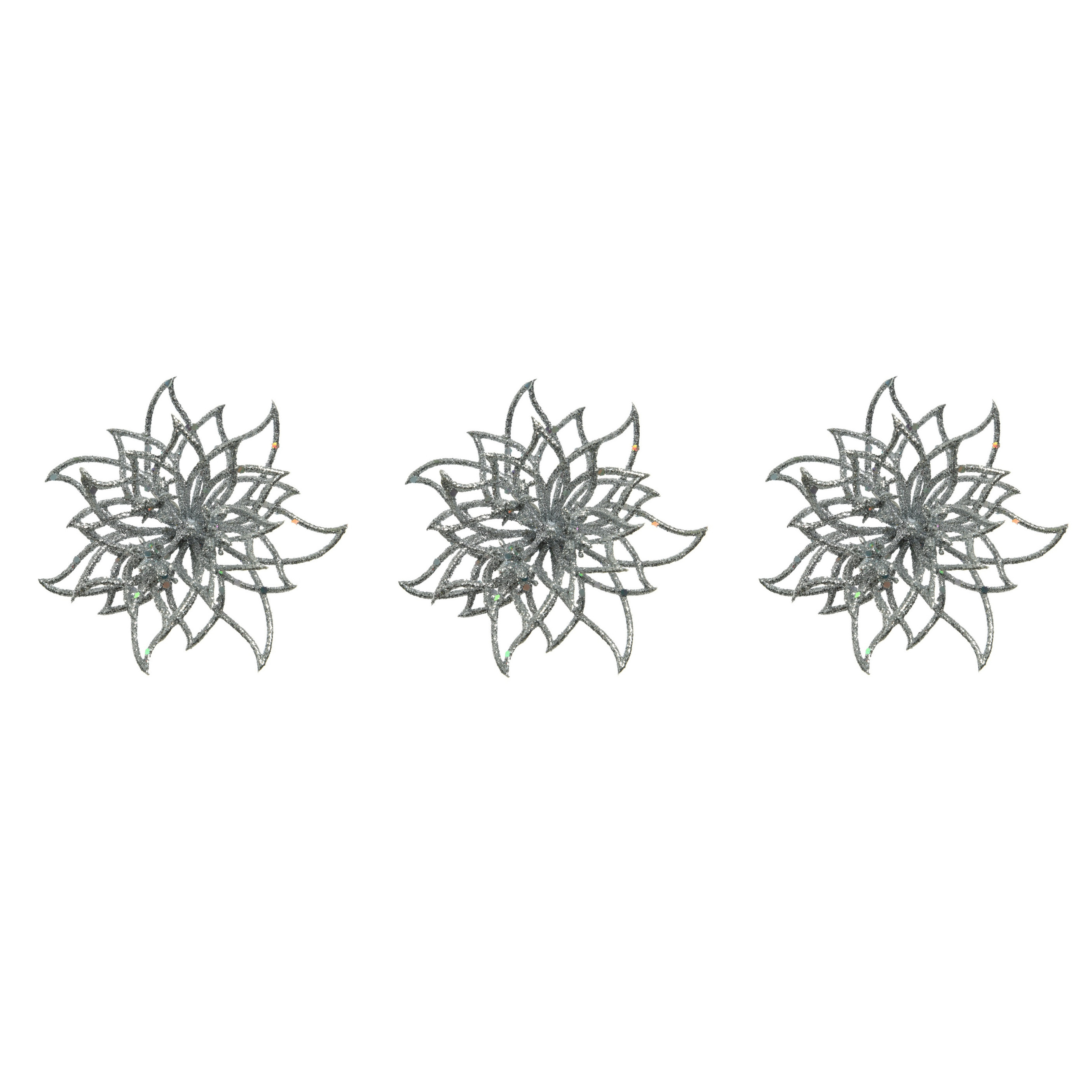 Merkloos Kerstboomversiering Kerstster - 6x - 14 cm - zilver glitter - op clip -
