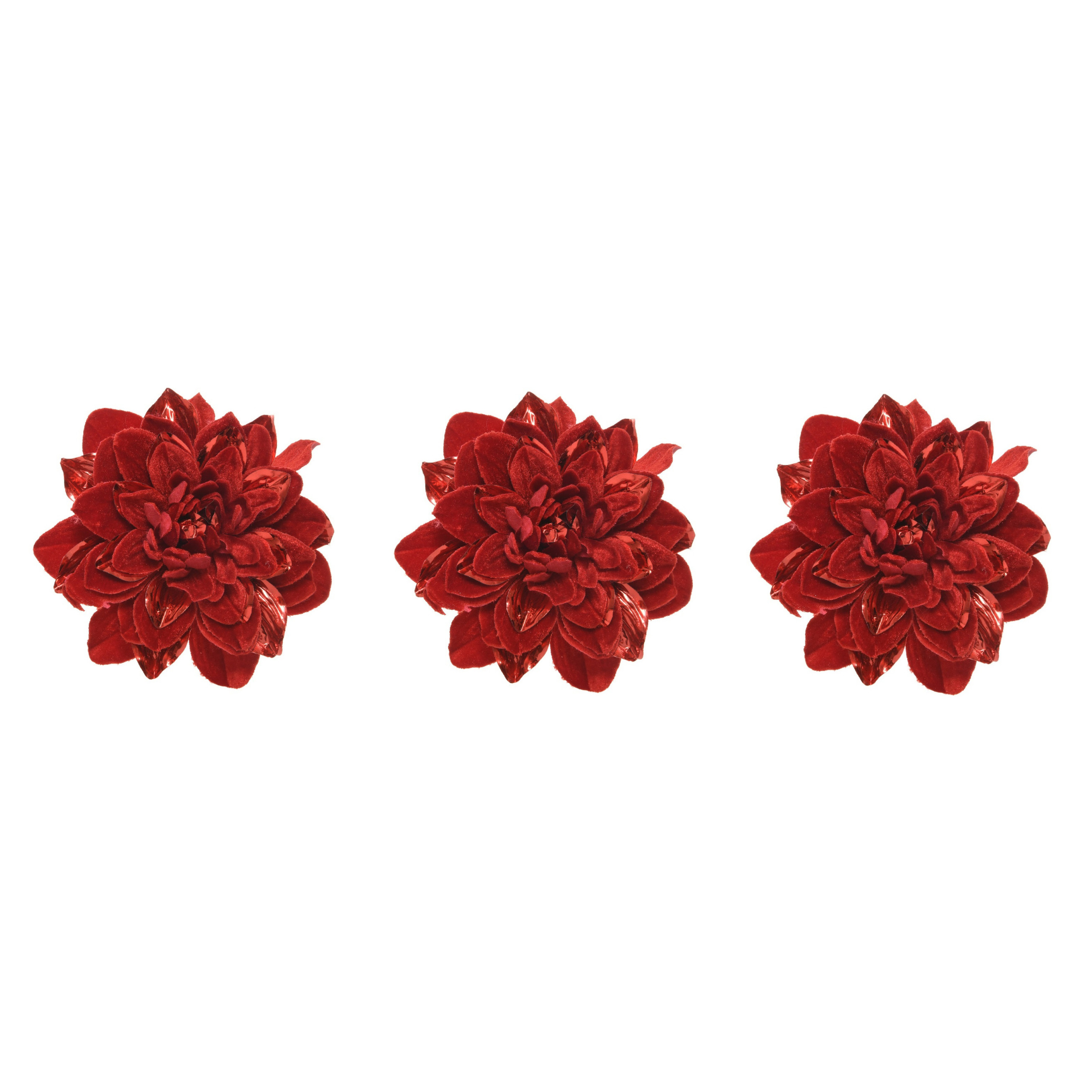 Decoris Kerstboom bloem - 4x stuks - op clip - rood - 16 cm - kunststof - kerstversiering -
