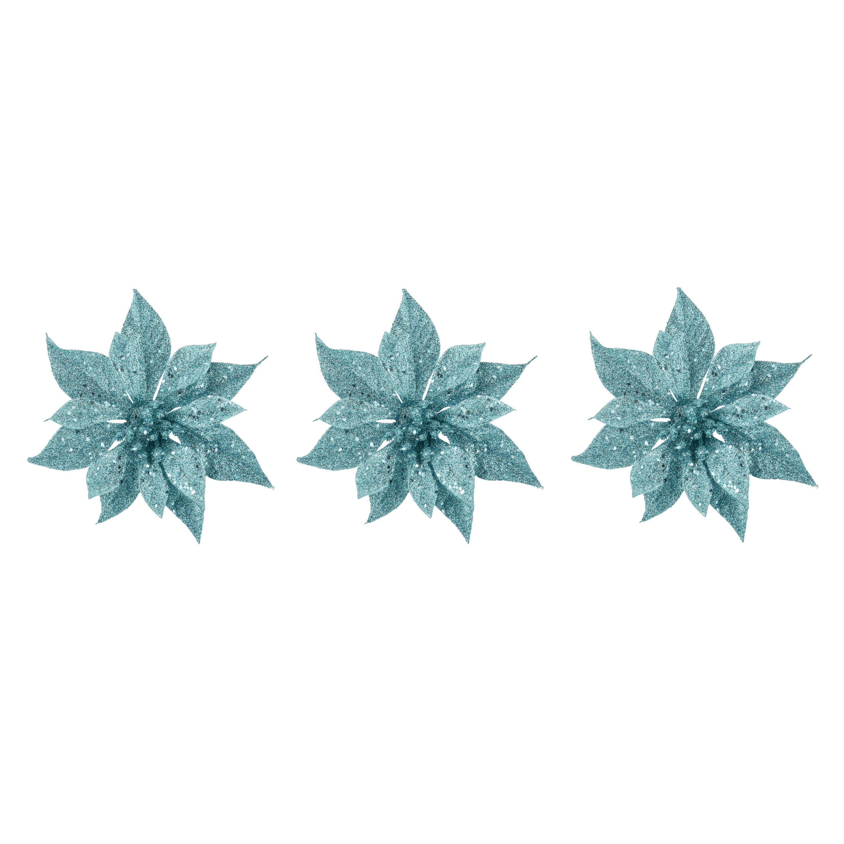 Cosy & Trendy Kerstboomversiering Kerstster - 6x - 18 cm - blauw glitter - op clip -
