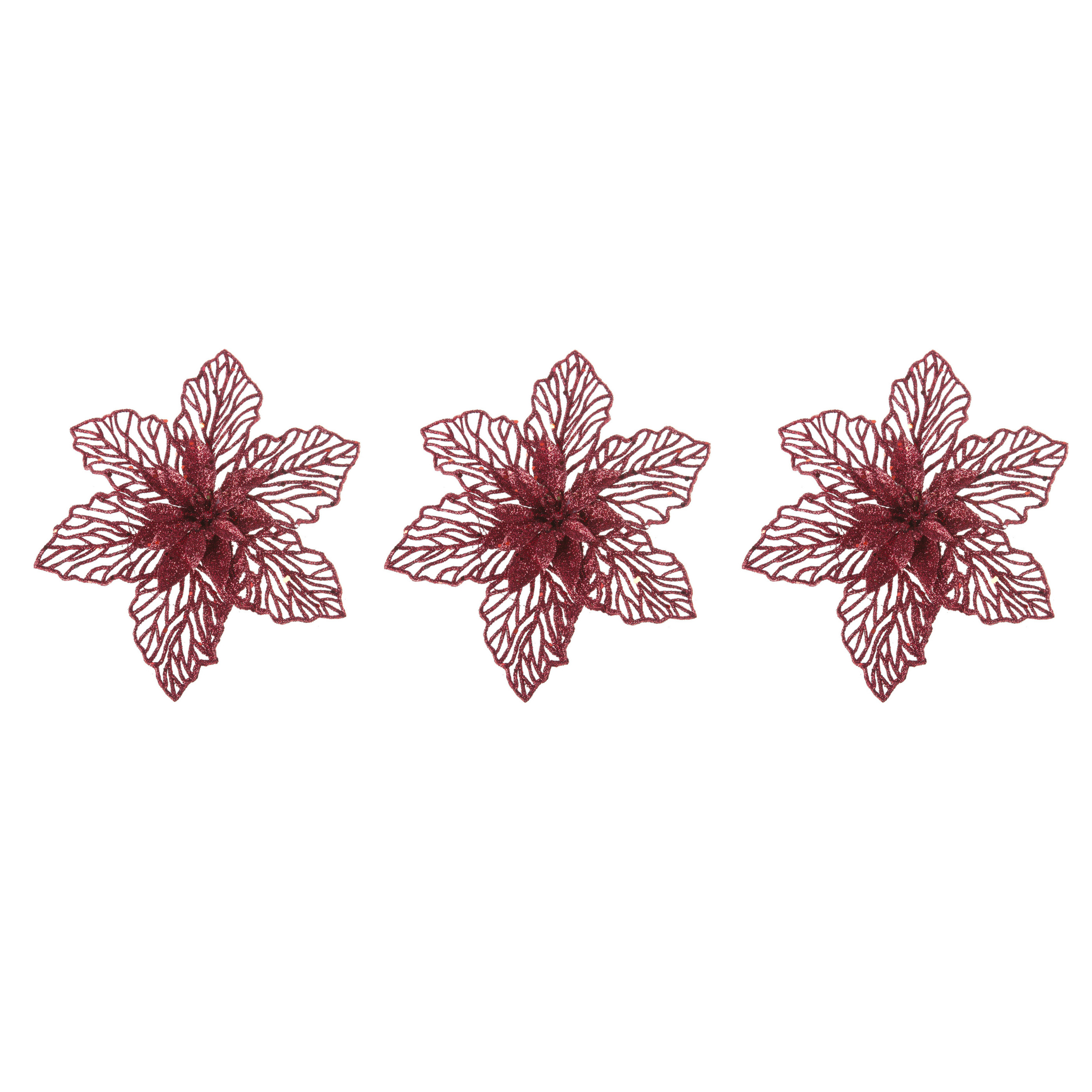 Cosy & Trendy Kerstboomversiering Kerstster - 6x - 17 cm - rood glitter - op clip -