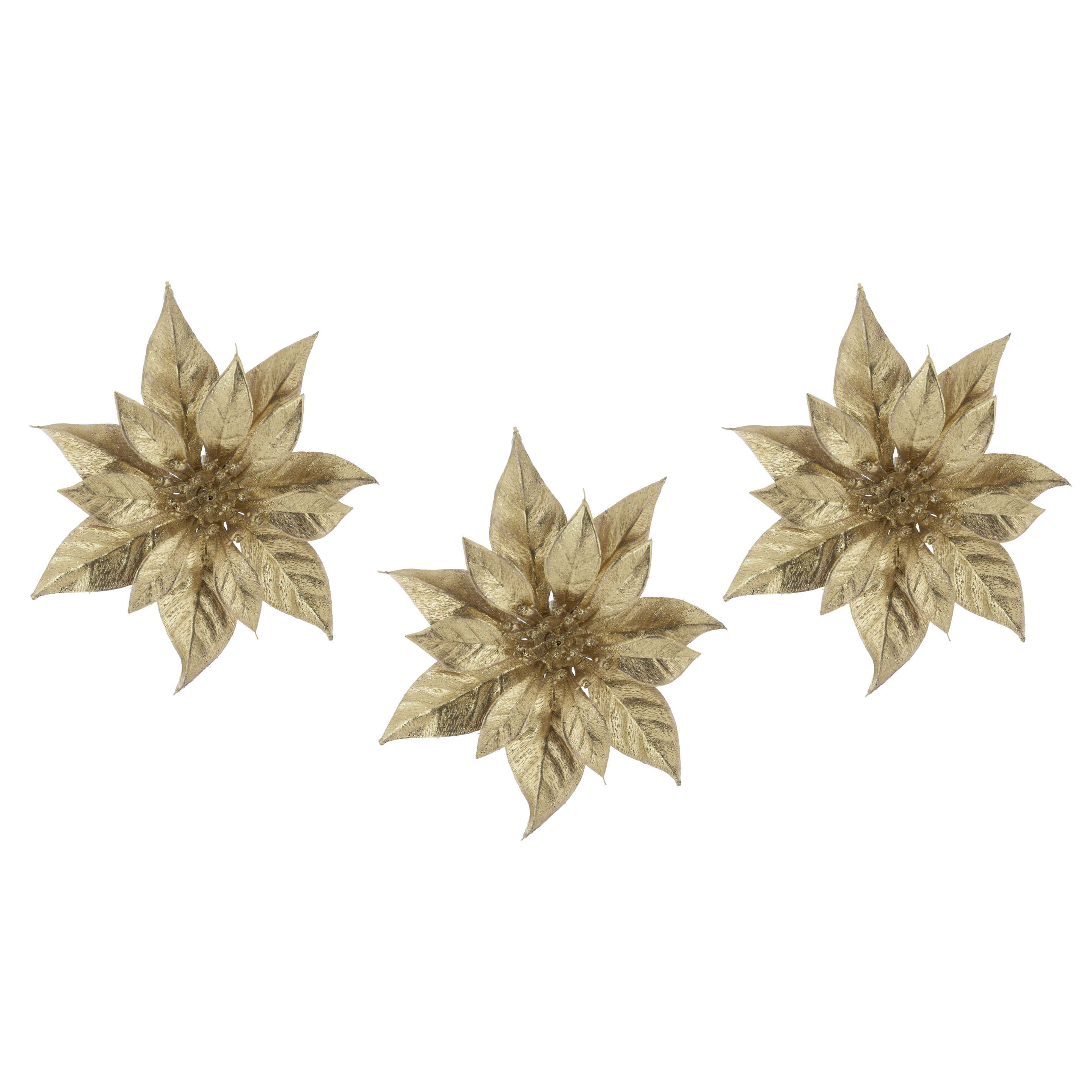 Cosy & Trendy Decoratie bloem - 6x stuks - kerstster - op clip - goud - glitter -18 cm - kunststof - kerstversieri -