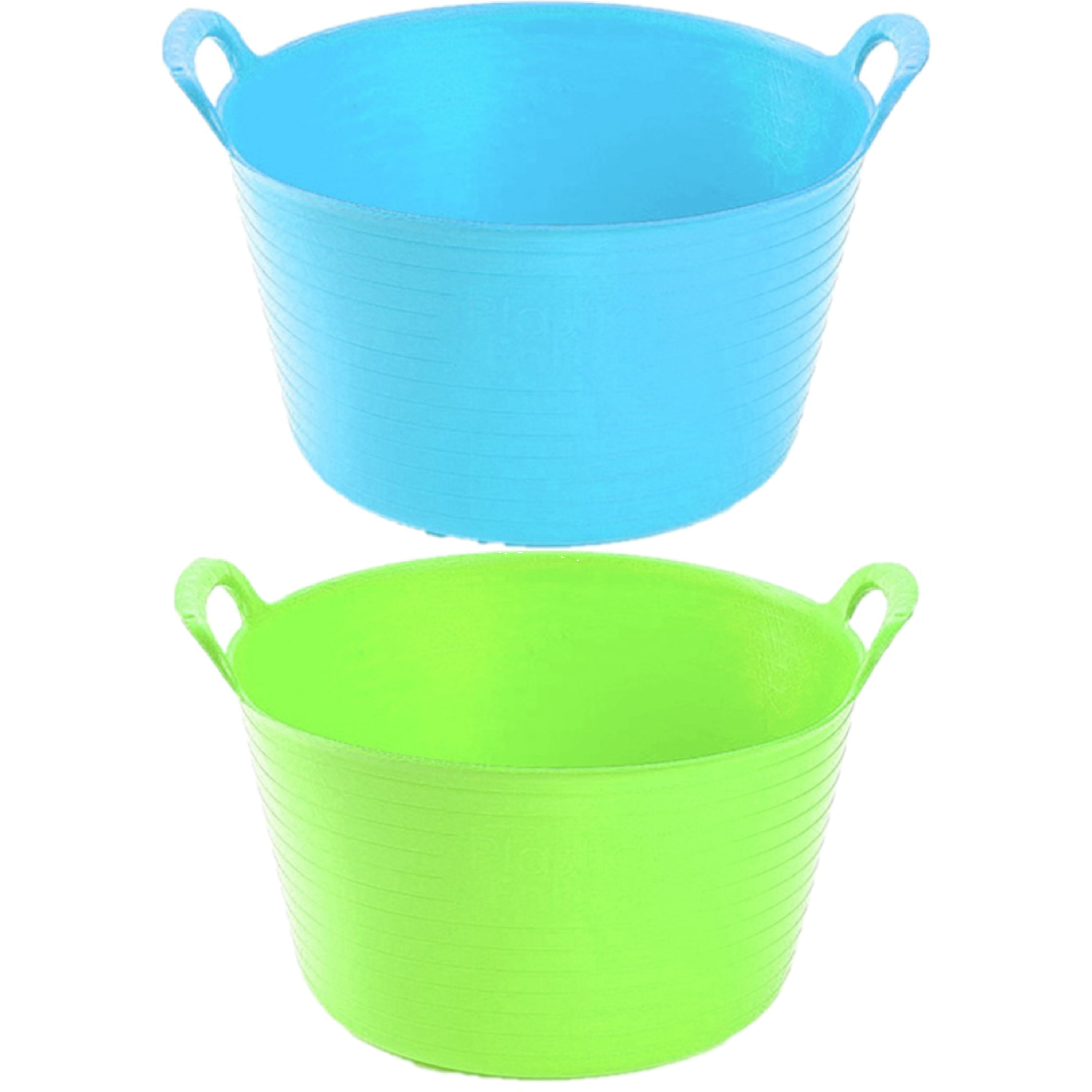 Forte Plastics Voordeelset van 2x stuks kunststof flexibele emmers/wasmanden/kuipen 56 liter in het blauw/groen -
