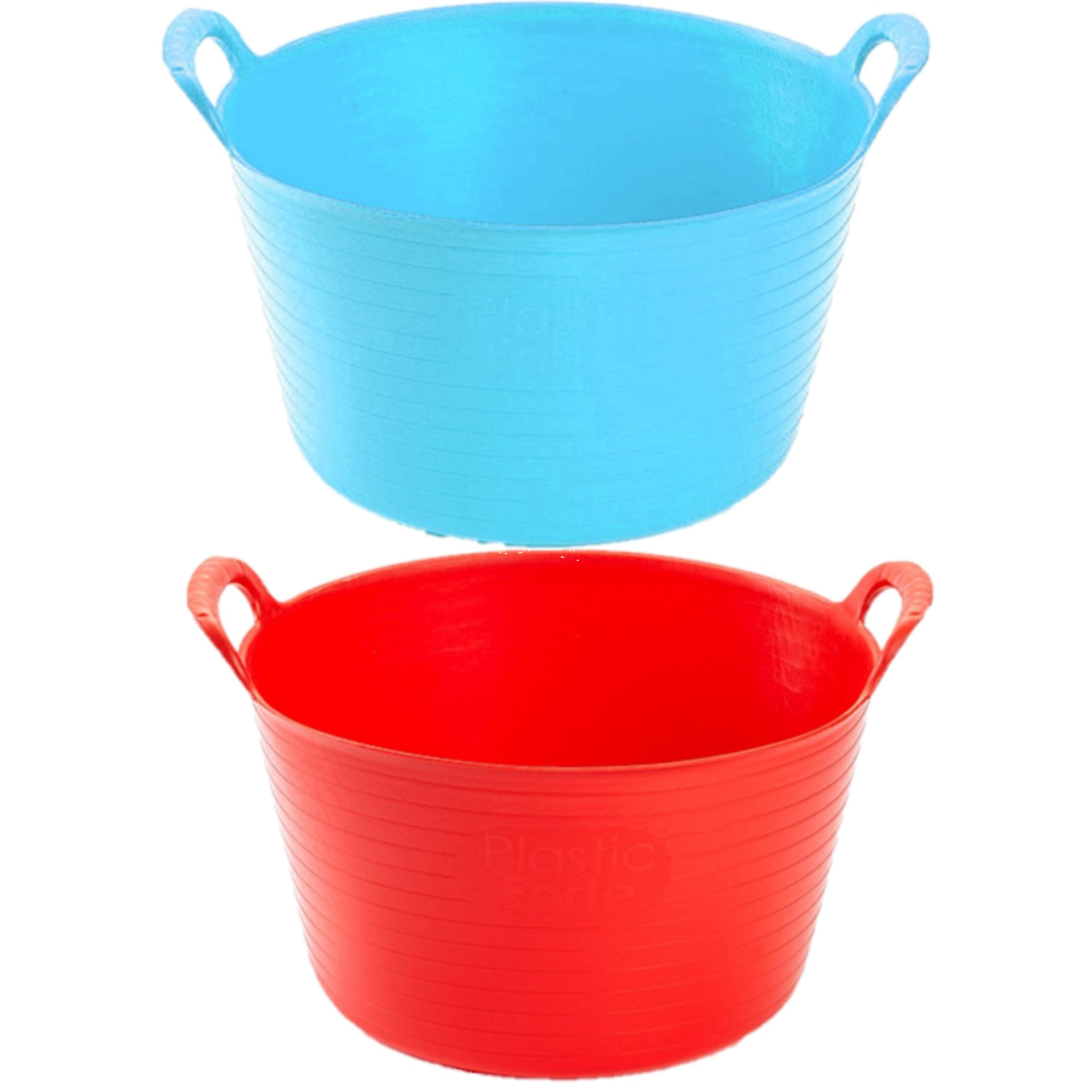 Forte Plastics Voordeelset van 2x stuks kunststof flexibele emmers/wasmanden/kuipen van 56 liter in het rood en bla -