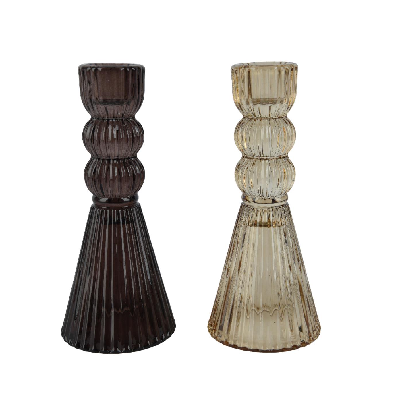 Decoris Kandelaar glas Ø6,5xH15cm 2 assorti