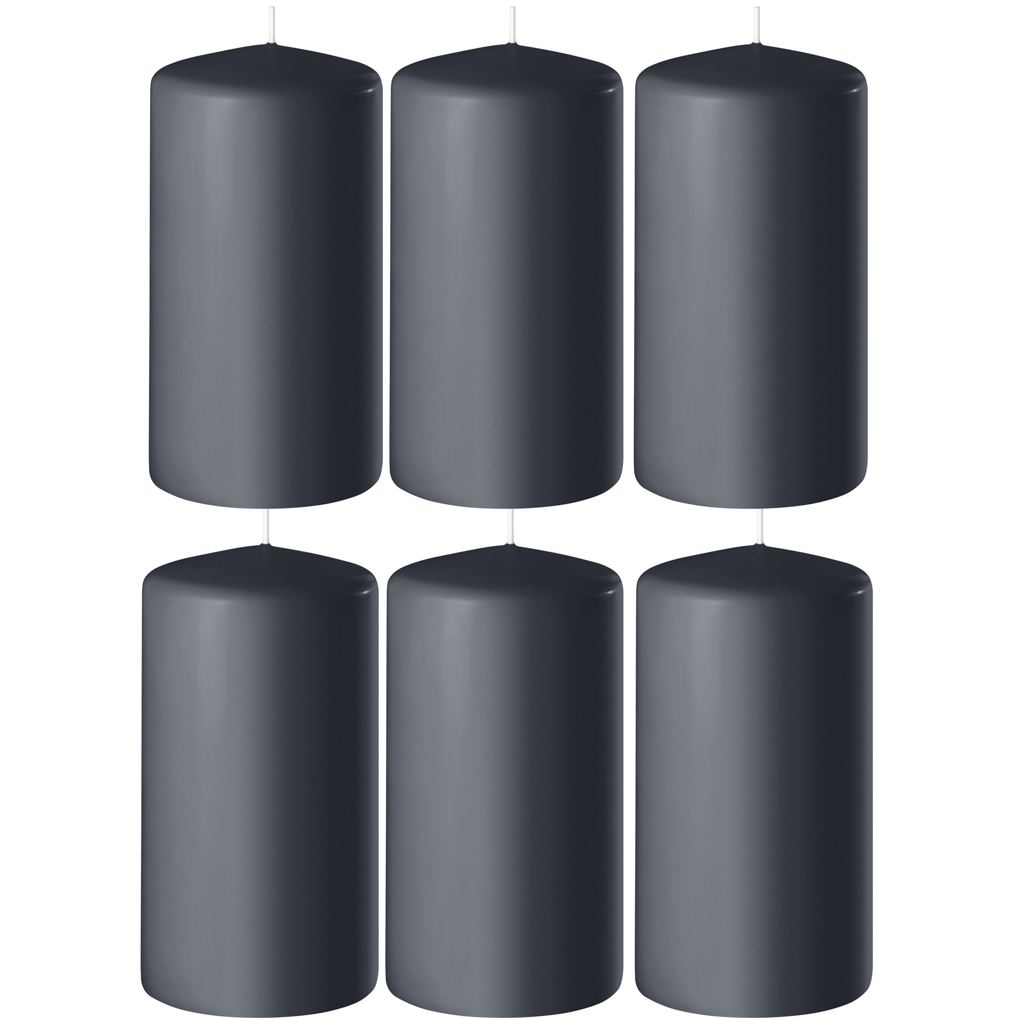 Enlightening Candles Cilinder/stompkaars - 6x - antraciet - D6 x H8 cm - 27 branduur -