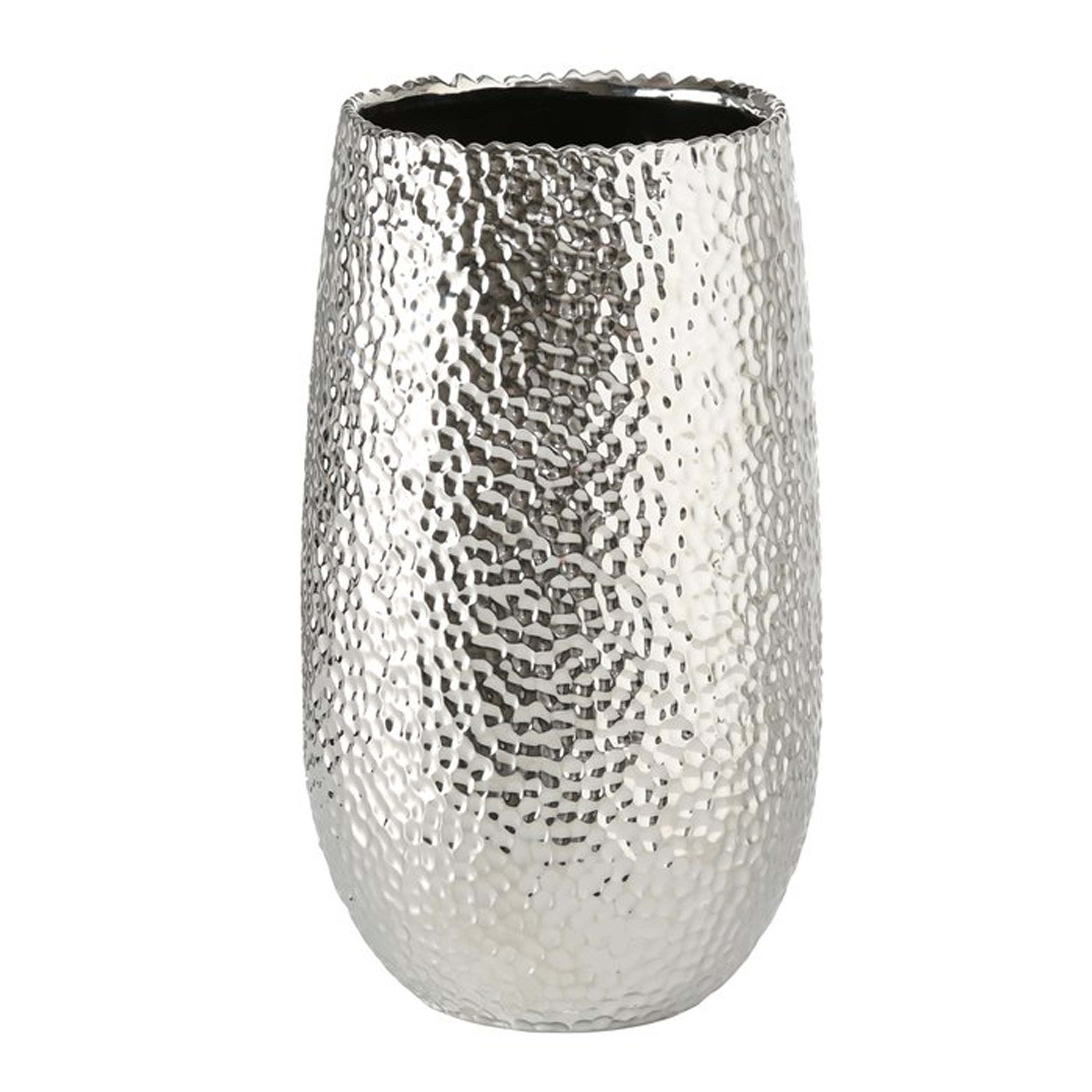 Merkloos Vaas/bloemenvaas gehamerd - zilver - 31 cm - keramiek - hoge bloempot -