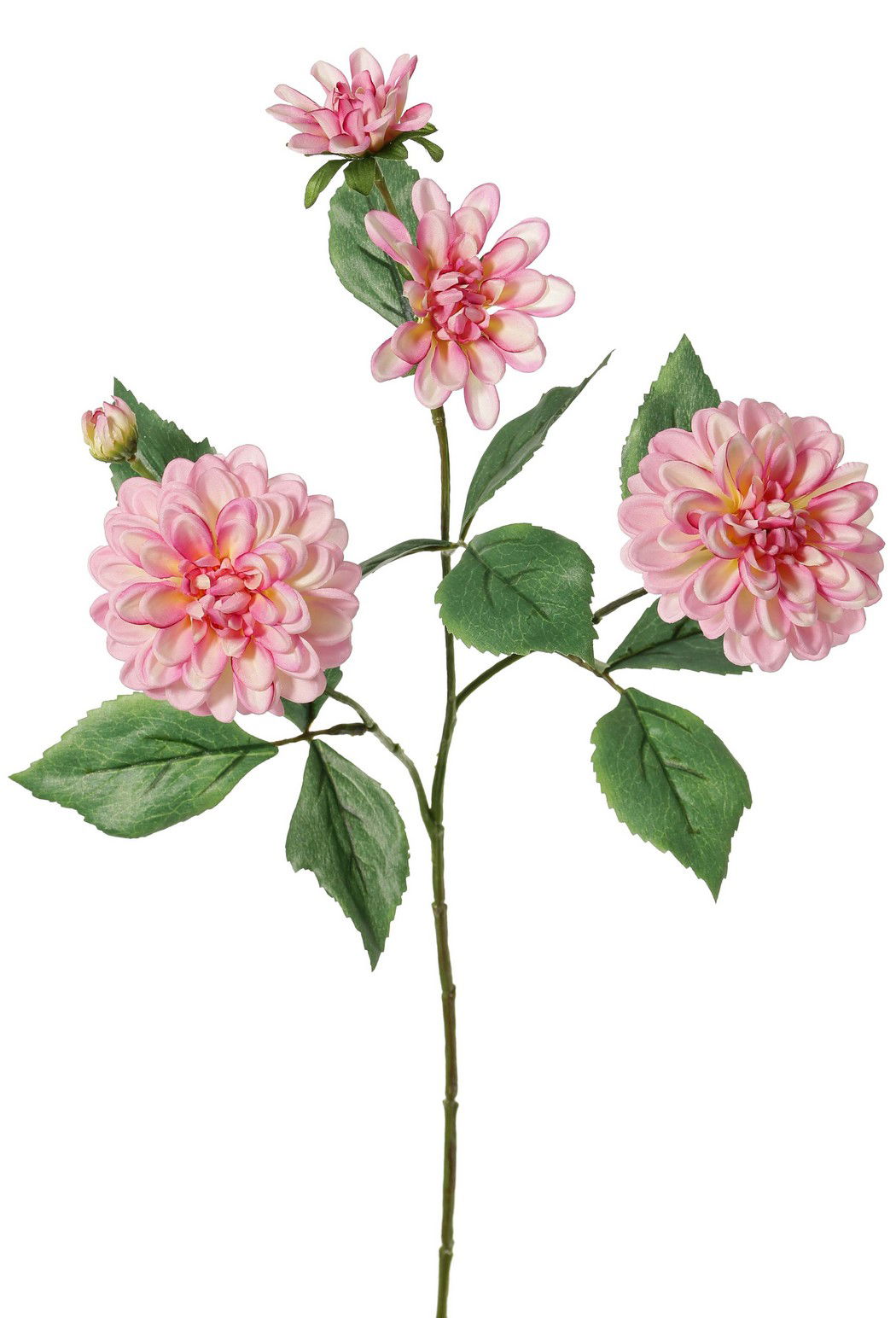 Top art Dahlia Garden art met 4 bloemen 2x L/1x M/1x S & 1 knop met 12 bladeren 69 cm - 