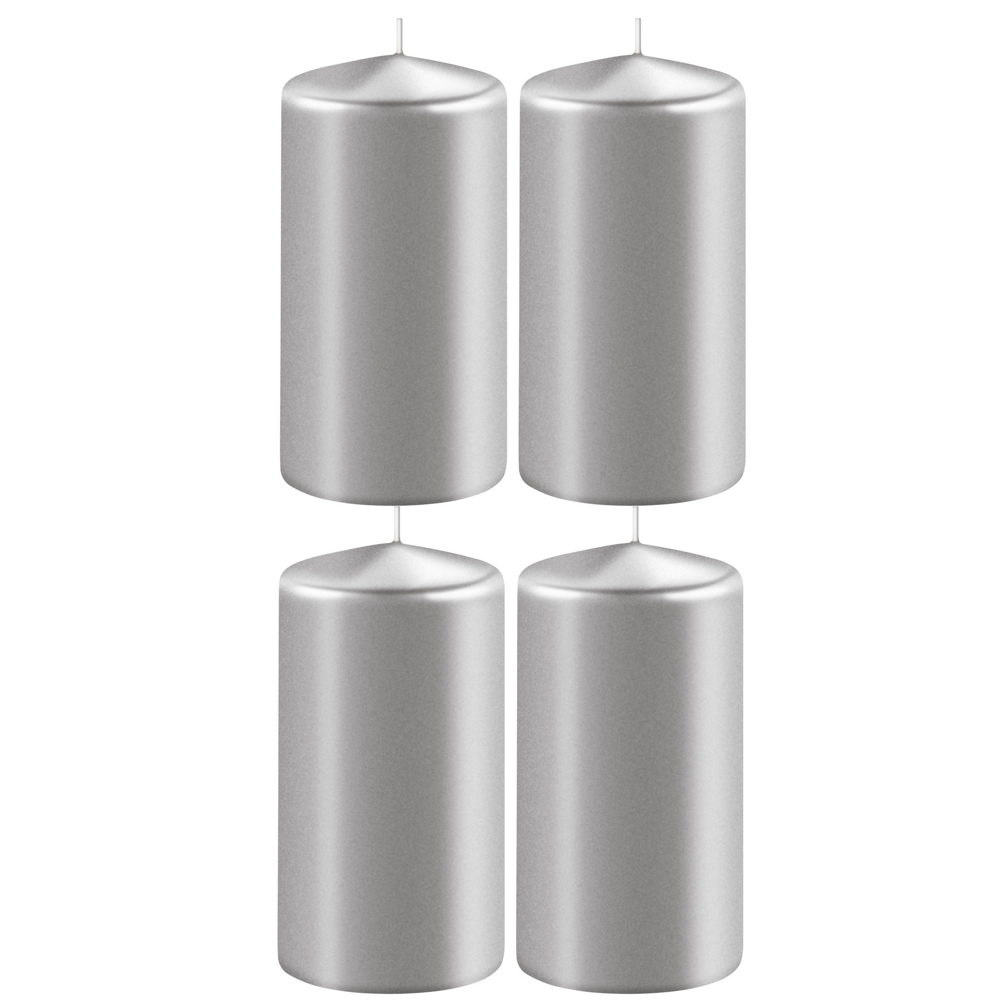 Enlightening Candles Cilinder stompkaars - 4x - zilver - D6 x H15 cm - branduur -