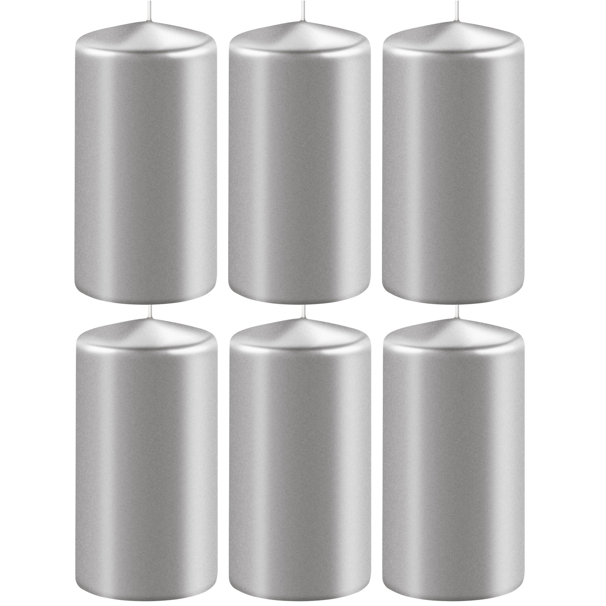 Enlightening Candles Cilinder stompkaars - 6x - zilver - D6 x H15 cm - branduur -