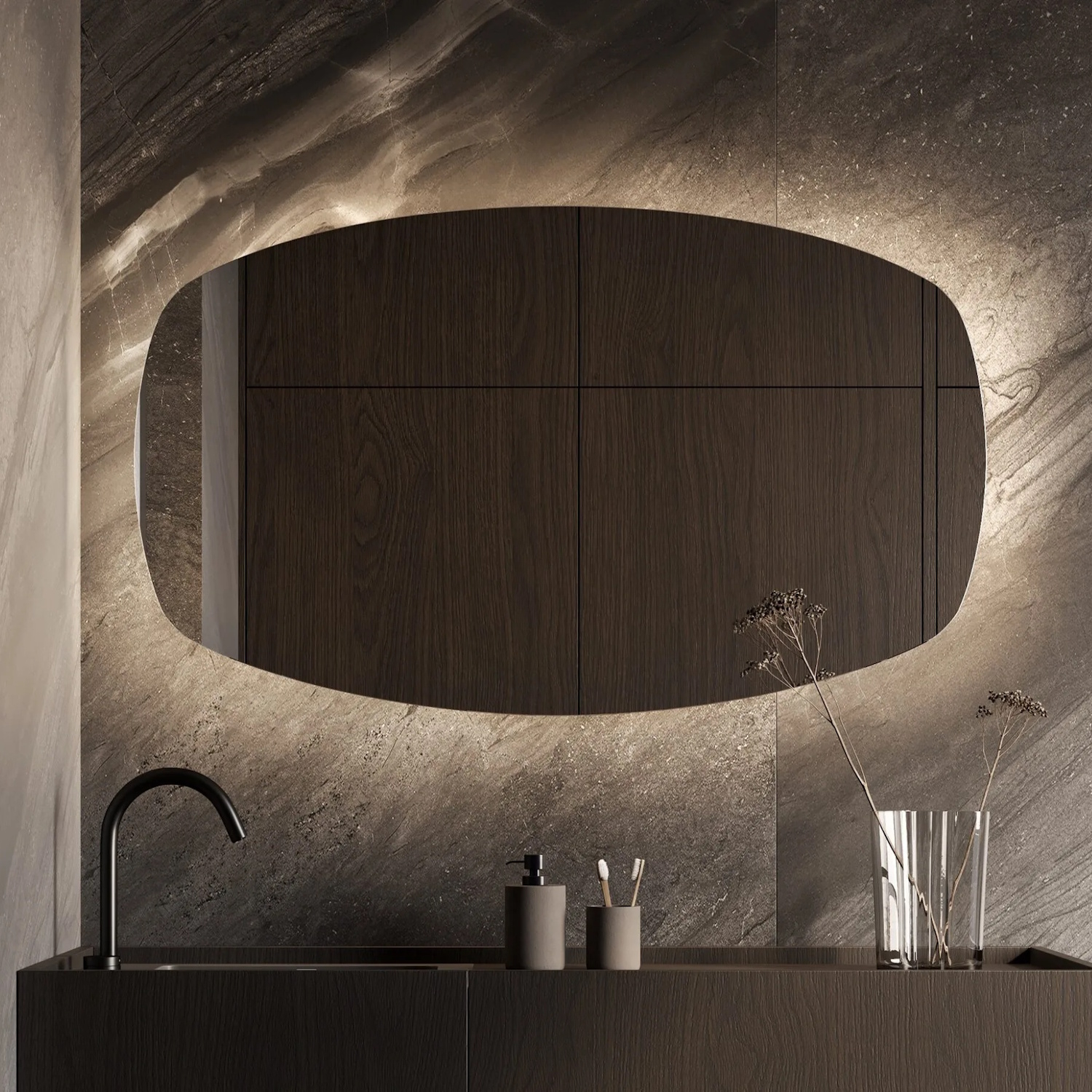 Martens & Meijer Spiegel  Copenhagen 140x74 cm Deens Ovaal Incl. Indirecte Verlichting Rondom, Incl. Verwarming & Dimbare Sensor