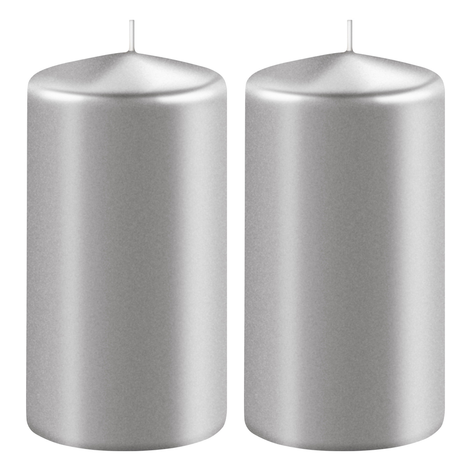 Enlightening Candles Cilinder stompkaars - 2x - zilver - D6 x H10 cm - branduren -
