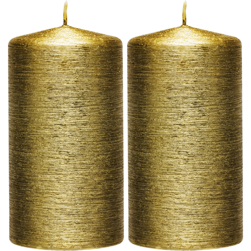 Enlightening Candles Cilinderkaars/stompkaars - 2x - goud - 7 x 13 cm - 25 branduren - sfeerkaarsen - kaarsen -
