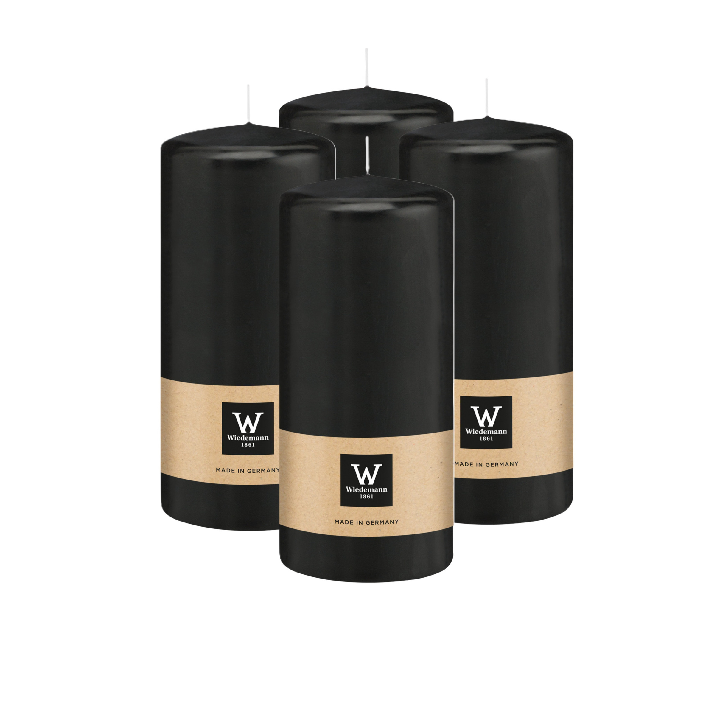 Wiedemann Cilinderkaars/stompkaars - 4x - zwart - 15 x 7 cm - 63 branduren -